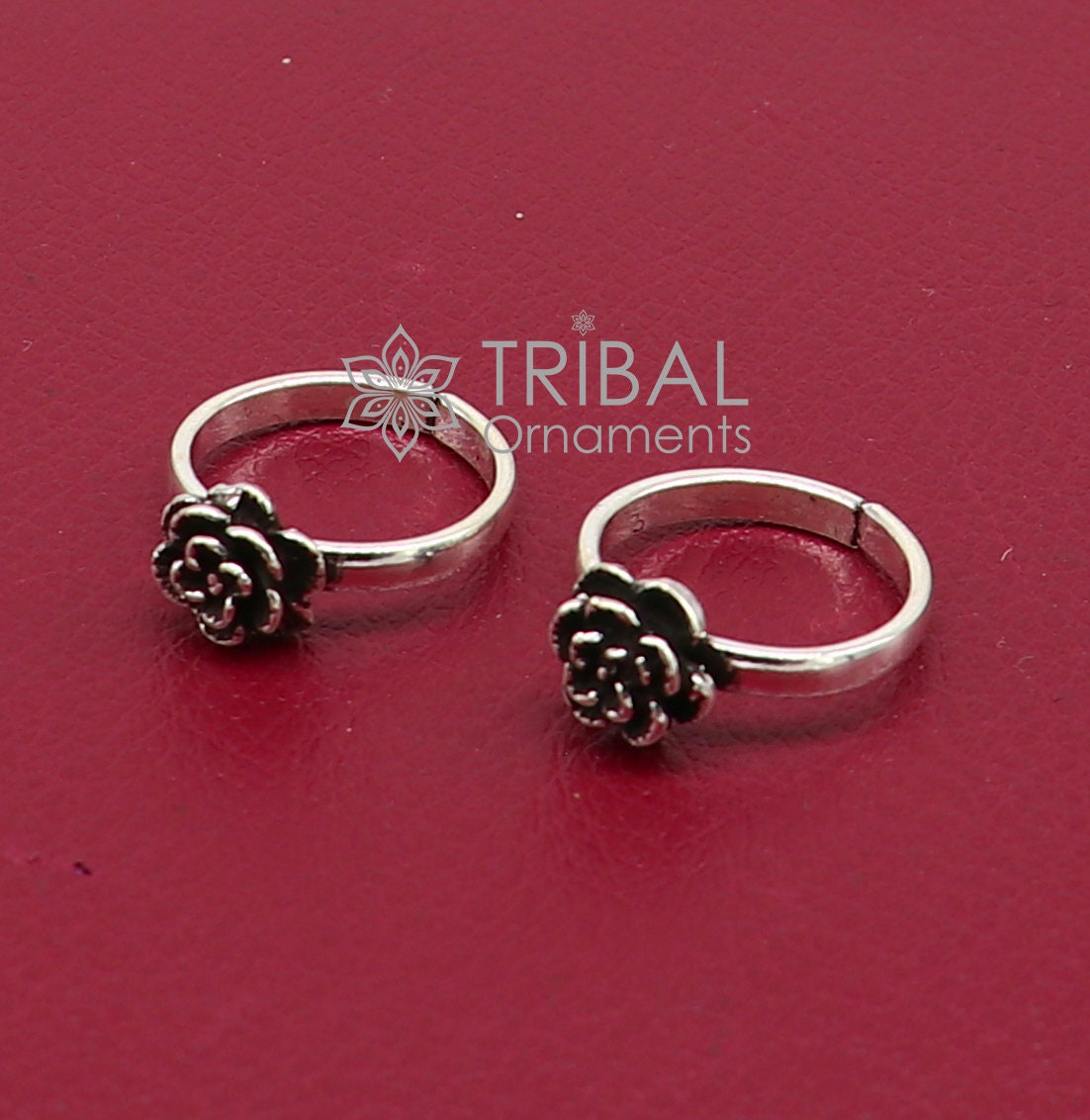 925 sterling silver adjustable size toe ring band rose flower design tribal belly dance ethnic cultural jewelry from india ntr94 - TRIBAL ORNAMENTS