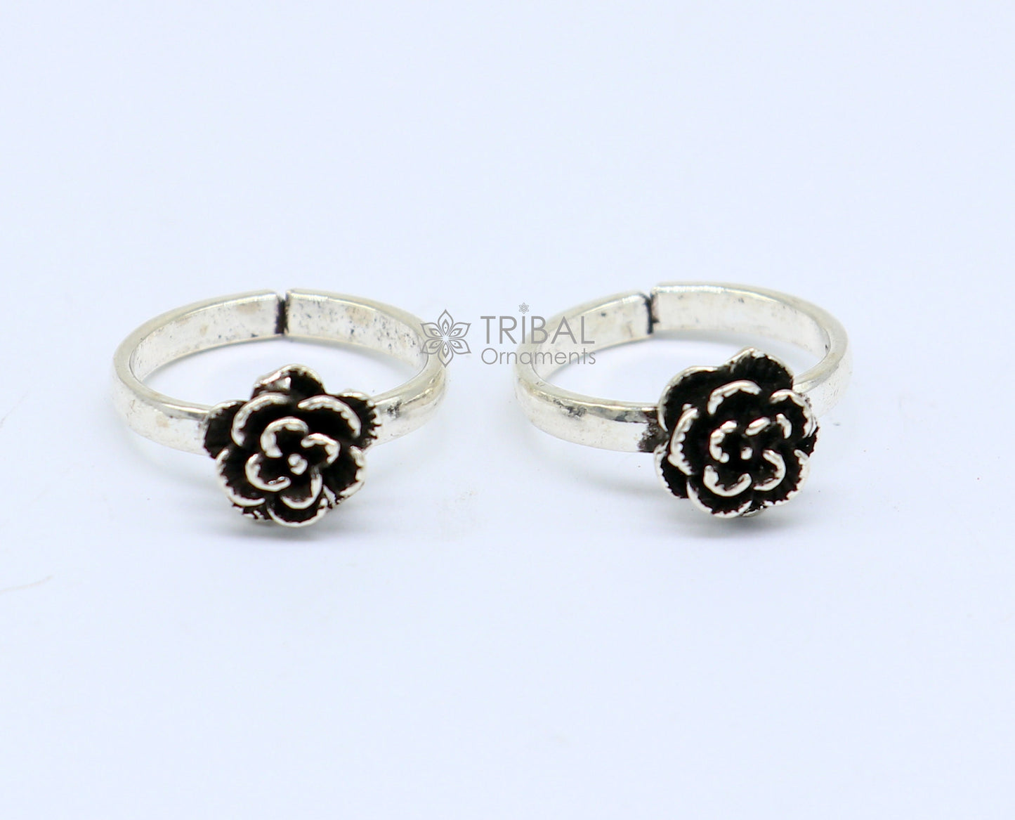 925 sterling silver adjustable size toe ring band rose flower design tribal belly dance ethnic cultural jewelry from india ntr94 - TRIBAL ORNAMENTS
