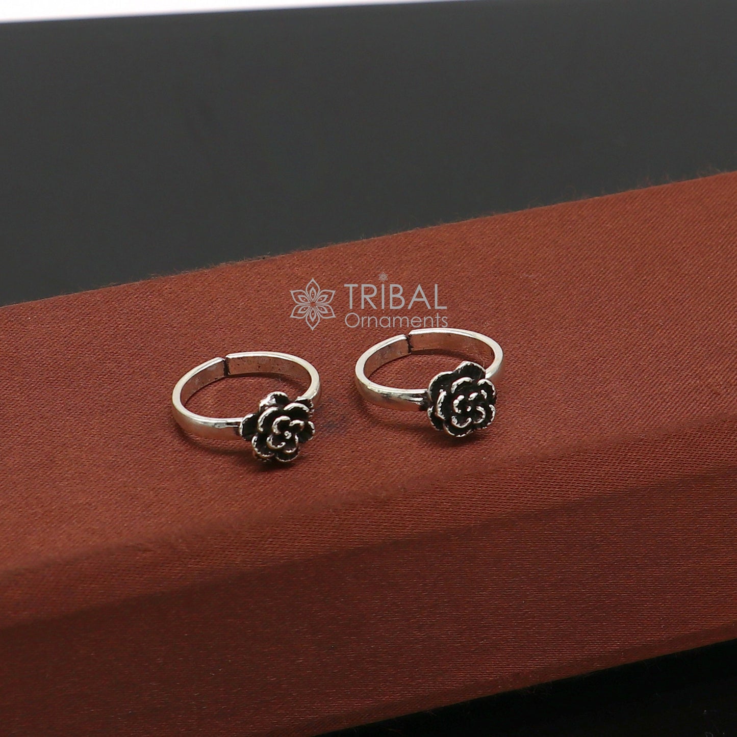 925 sterling silver adjustable size toe ring band rose flower design tribal belly dance ethnic cultural jewelry from india ntr94 - TRIBAL ORNAMENTS