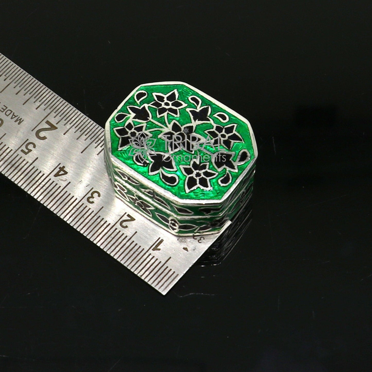 925 sterling silver unique enamel wrok design handmade brides eyes kajal box, surma box, kumkum sindur box small trinket box article stb783 - TRIBAL ORNAMENTS