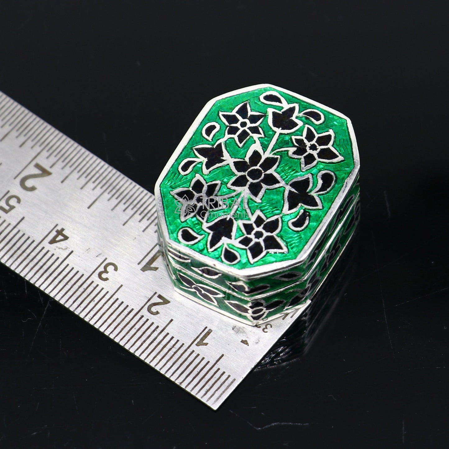 925 sterling silver unique enamel wrok design handmade brides eyes kajal box, surma box, kumkum sindur box small trinket box article stb783 - TRIBAL ORNAMENTS