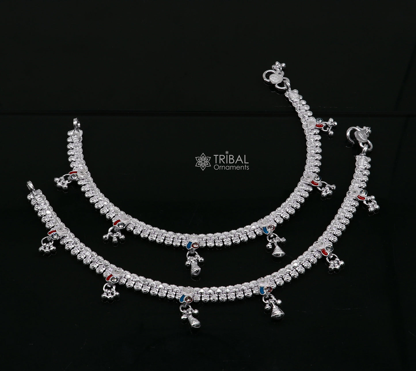 10" ethnic traditional cultural 925 sterling silver handmade vintage design ankle bracelet excellent tribal brides girl's jewelry ank544 - TRIBAL ORNAMENTS