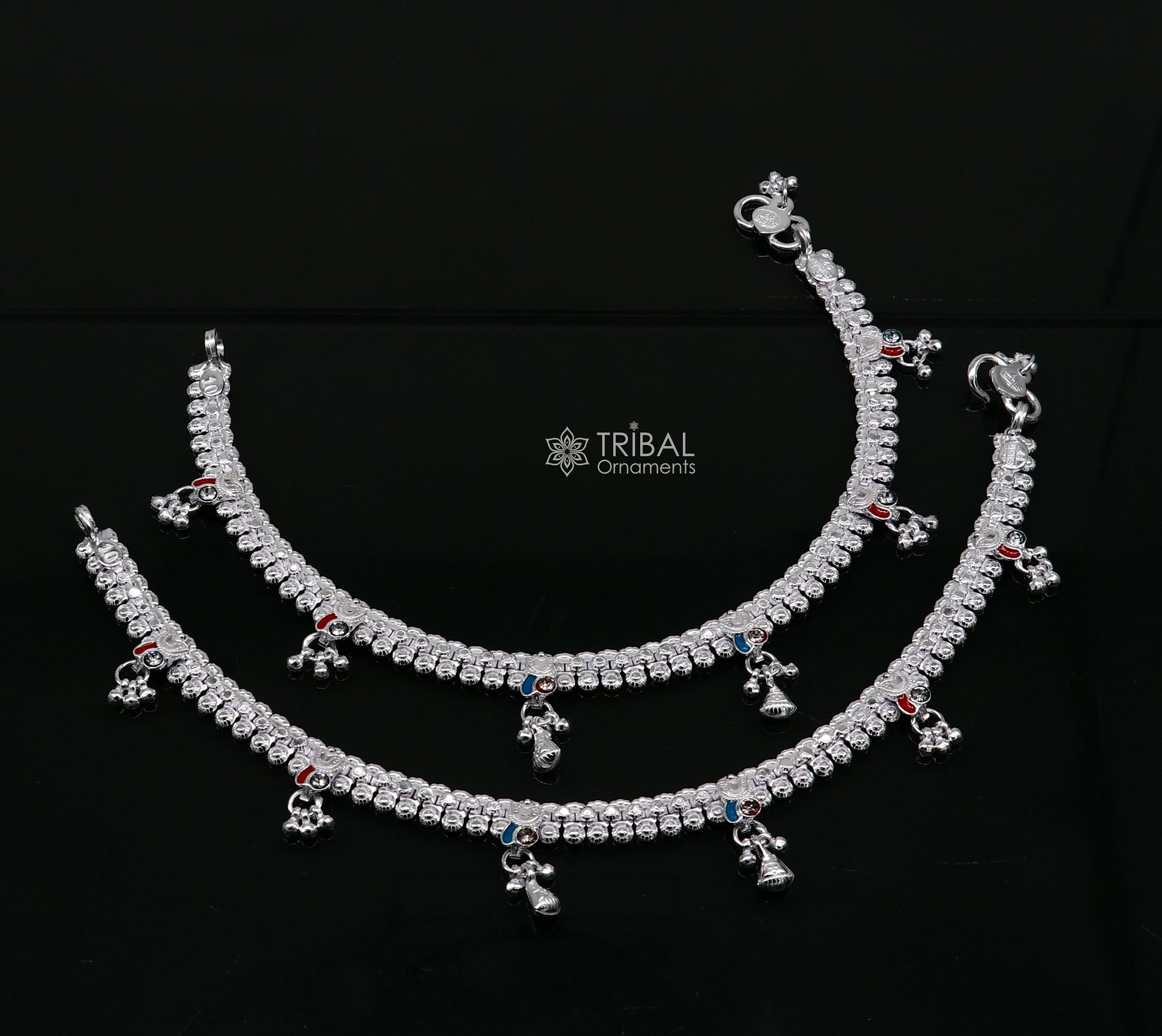 10" ethnic traditional cultural 925 sterling silver handmade vintage design ankle bracelet excellent tribal brides girl's jewelry ank544 - TRIBAL ORNAMENTS
