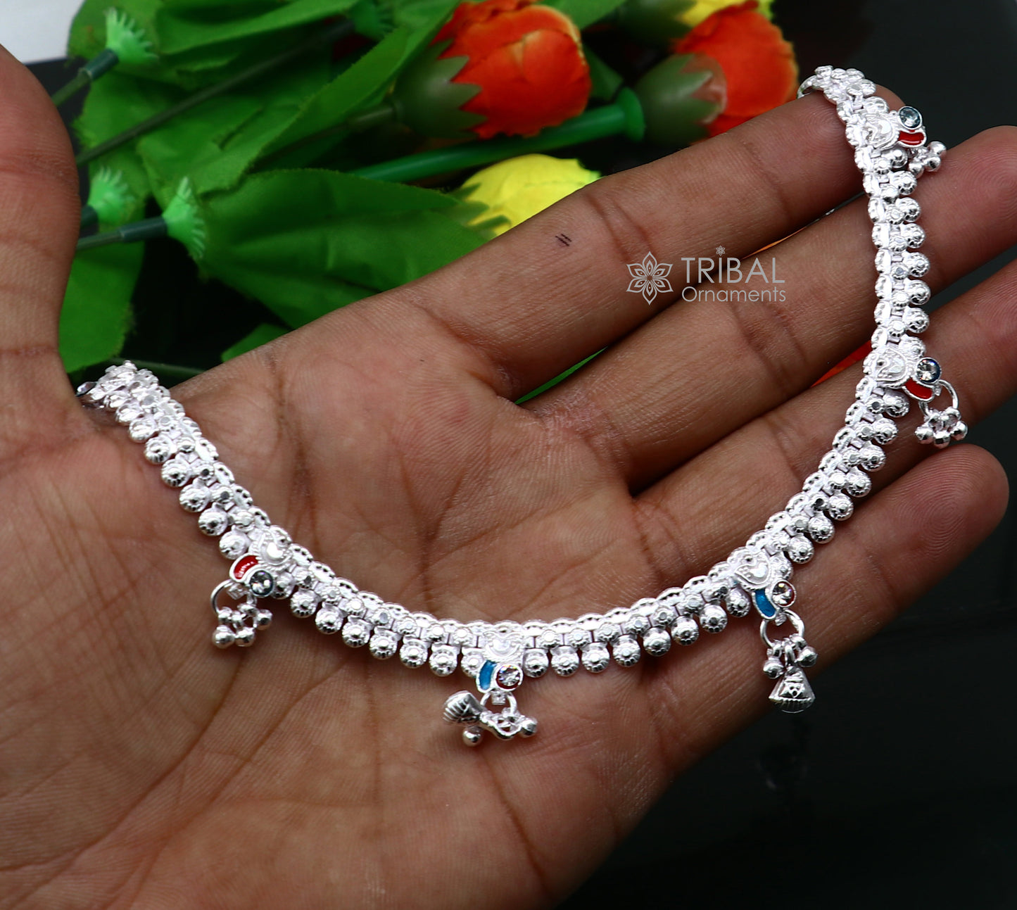 10" ethnic traditional cultural 925 sterling silver handmade vintage design ankle bracelet excellent tribal brides girl's jewelry ank544 - TRIBAL ORNAMENTS