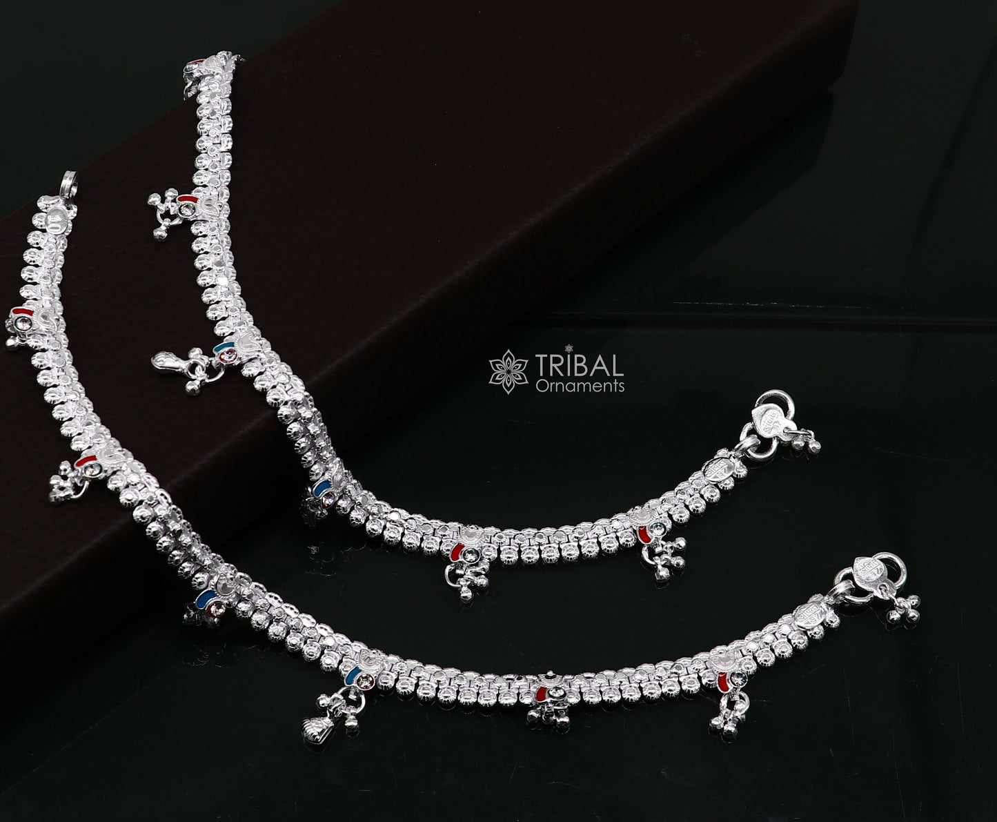 10" ethnic traditional cultural 925 sterling silver handmade vintage design ankle bracelet excellent tribal brides girl's jewelry ank544 - TRIBAL ORNAMENTS