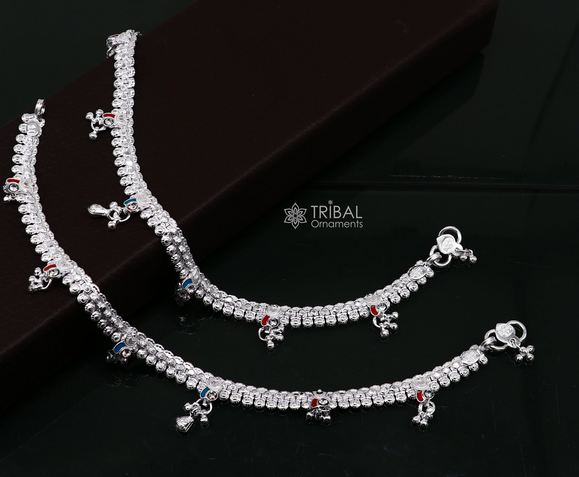 10" ethnic traditional cultural 925 sterling silver handmade vintage design ankle bracelet excellent tribal brides girl's jewelry ank544 - TRIBAL ORNAMENTS