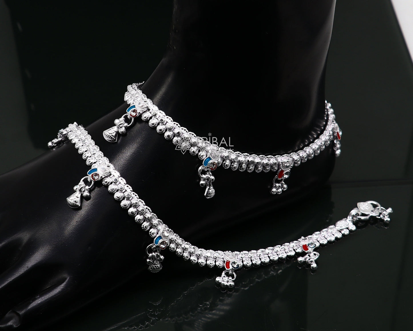 10" ethnic traditional cultural 925 sterling silver handmade vintage design ankle bracelet excellent tribal brides girl's jewelry ank544 - TRIBAL ORNAMENTS