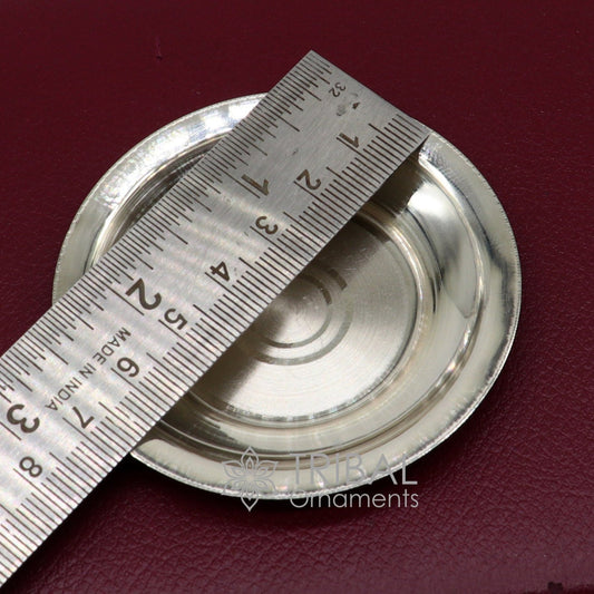 925 silver handmade silver small plate or Tilak bowl , best small tiny plate for saffron sandal or kumkum tilak dani, silver thali su1052 - TRIBAL ORNAMENTS