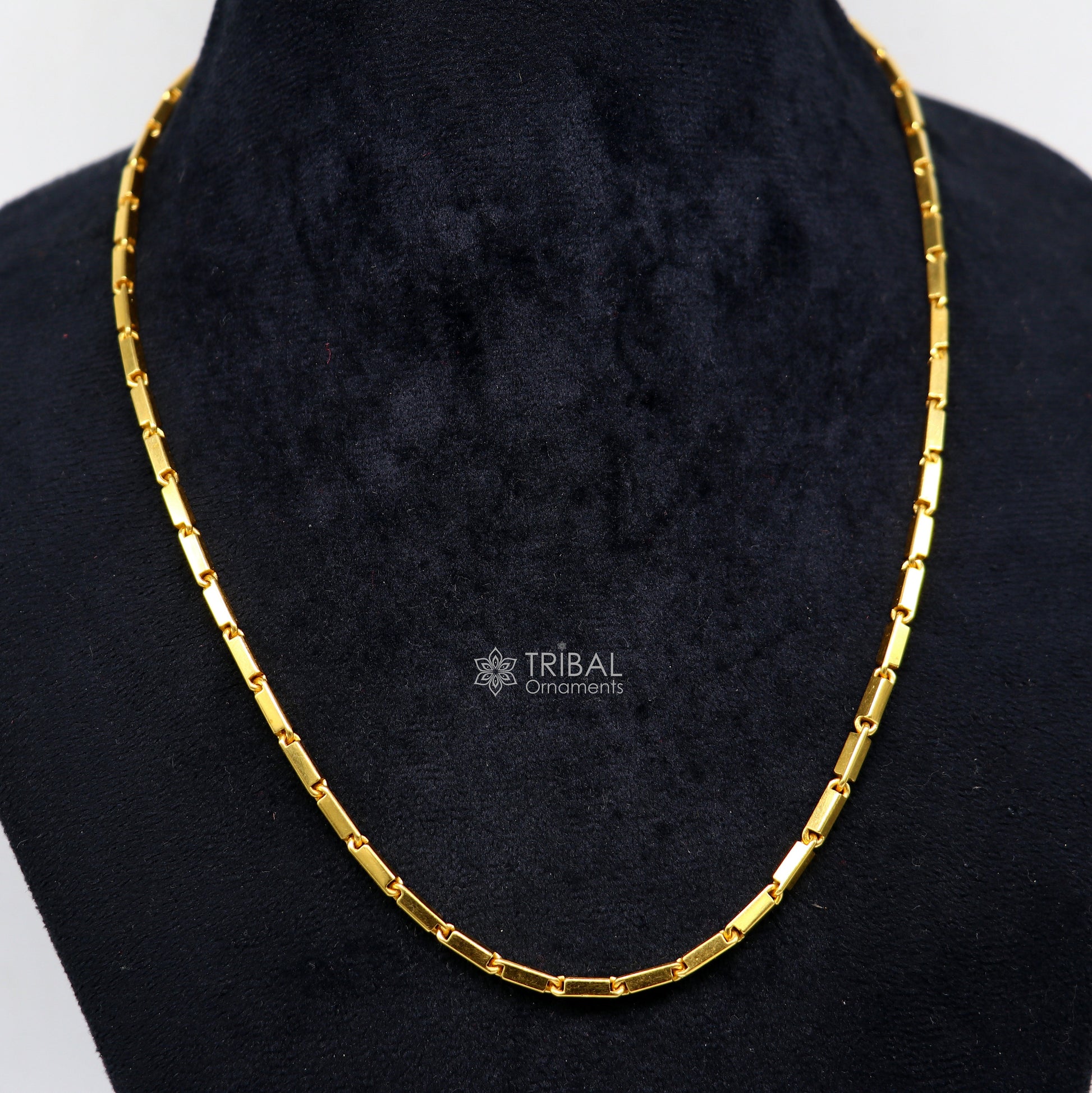 Hallmarked 3mm 22 karat yellow gold gorgeous solid baht chain, gold bar chain, heavy weight chain stylish men's chain jewelry from gbr41 - TRIBAL ORNAMENTS