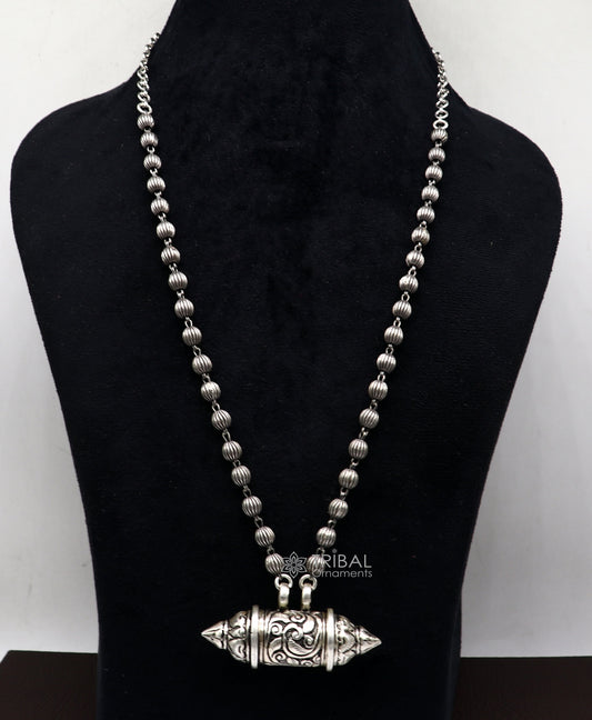 925 Sterling silver handmade vintage design amulet box pendant necklace excellent tribal ethnic mantra box pendant jewelry Rajasthan set590 - TRIBAL ORNAMENTS