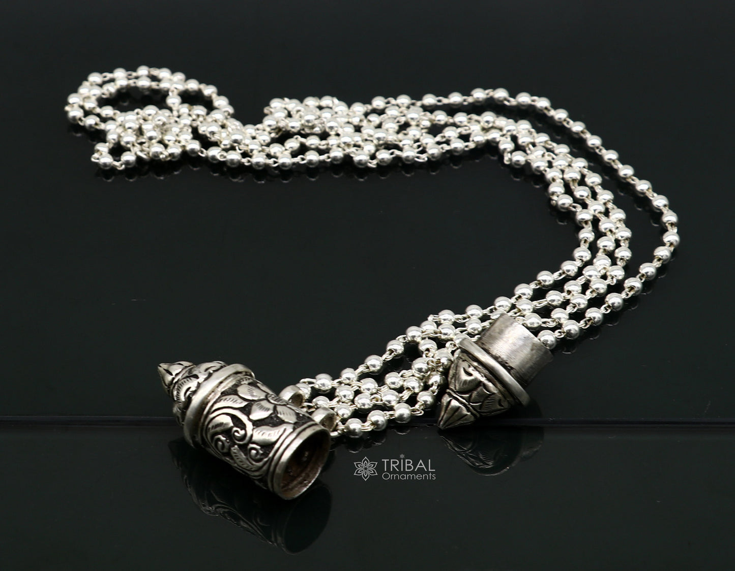 925 Sterling silver handmade vintage design amulet box pendant with 2 line beaded necklace tribal ethnic mantra box pendant jewelry set591 - TRIBAL ORNAMENTS