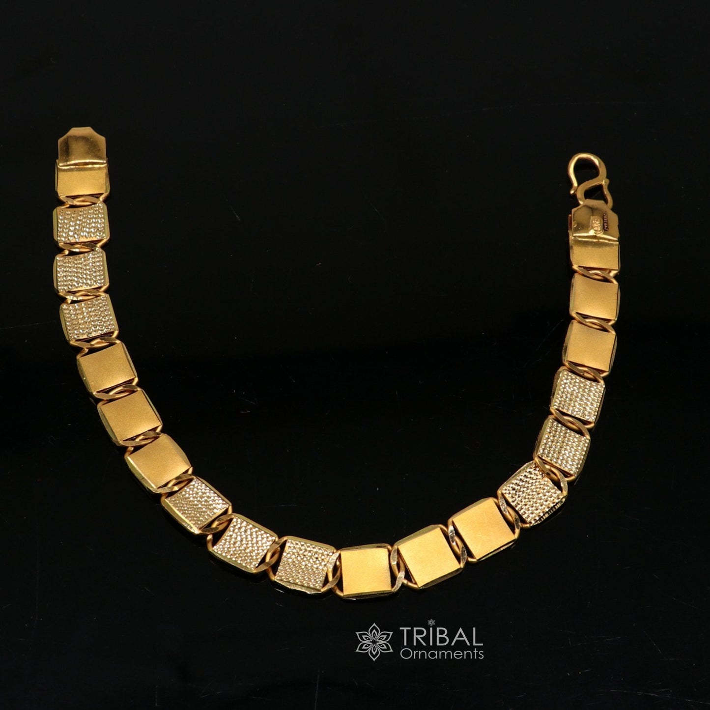 Hallmarked 22kt yellow gold handmade solid gold bar Royal nawabi Chain or Bracelet fabulous diamond cut design men's jewelry gbr42 - TRIBAL ORNAMENTS