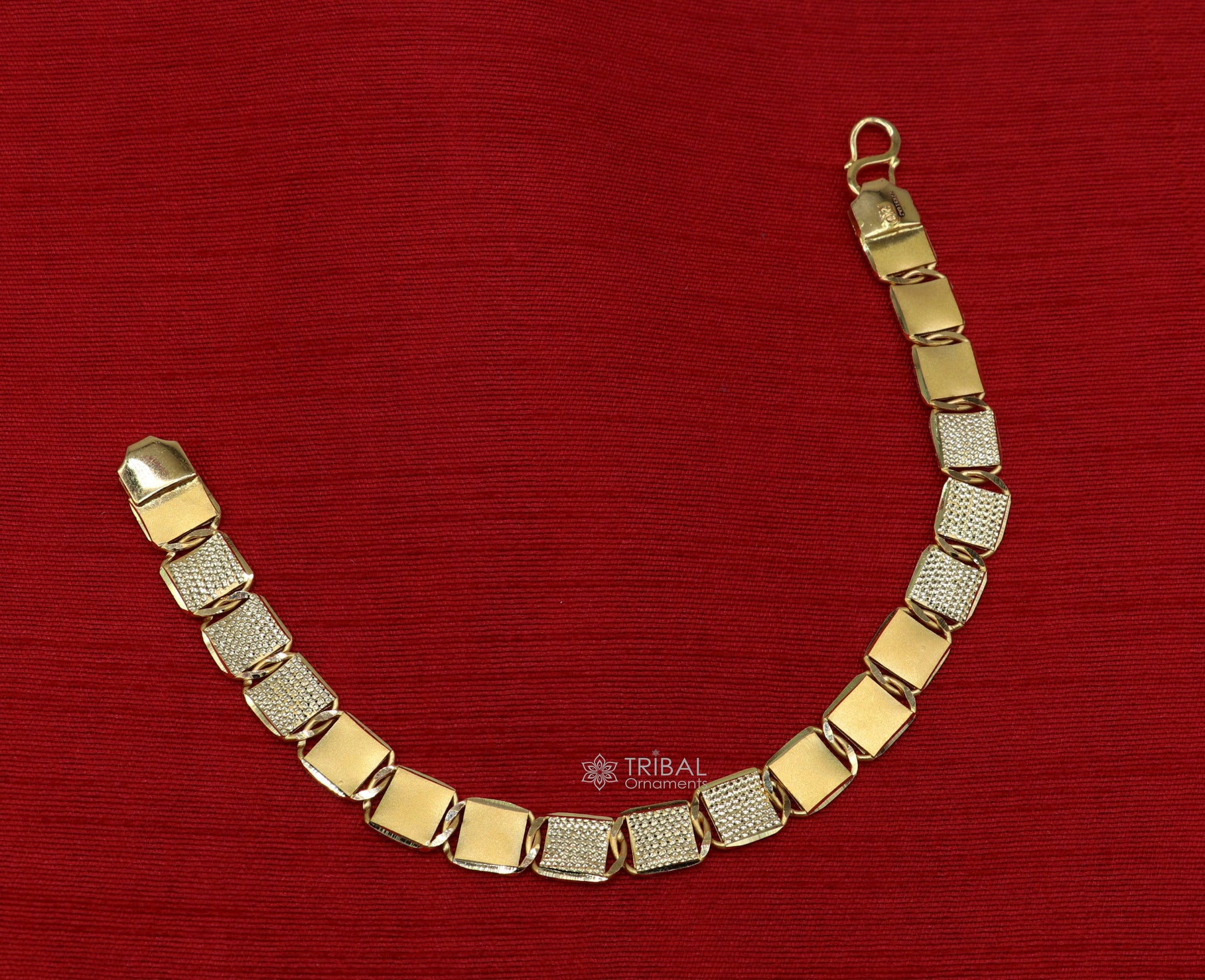 Hallmarked 22kt yellow gold handmade solid gold bar Royal nawabi Chain or Bracelet fabulous diamond cut design men's jewelry gbr42 - TRIBAL ORNAMENTS