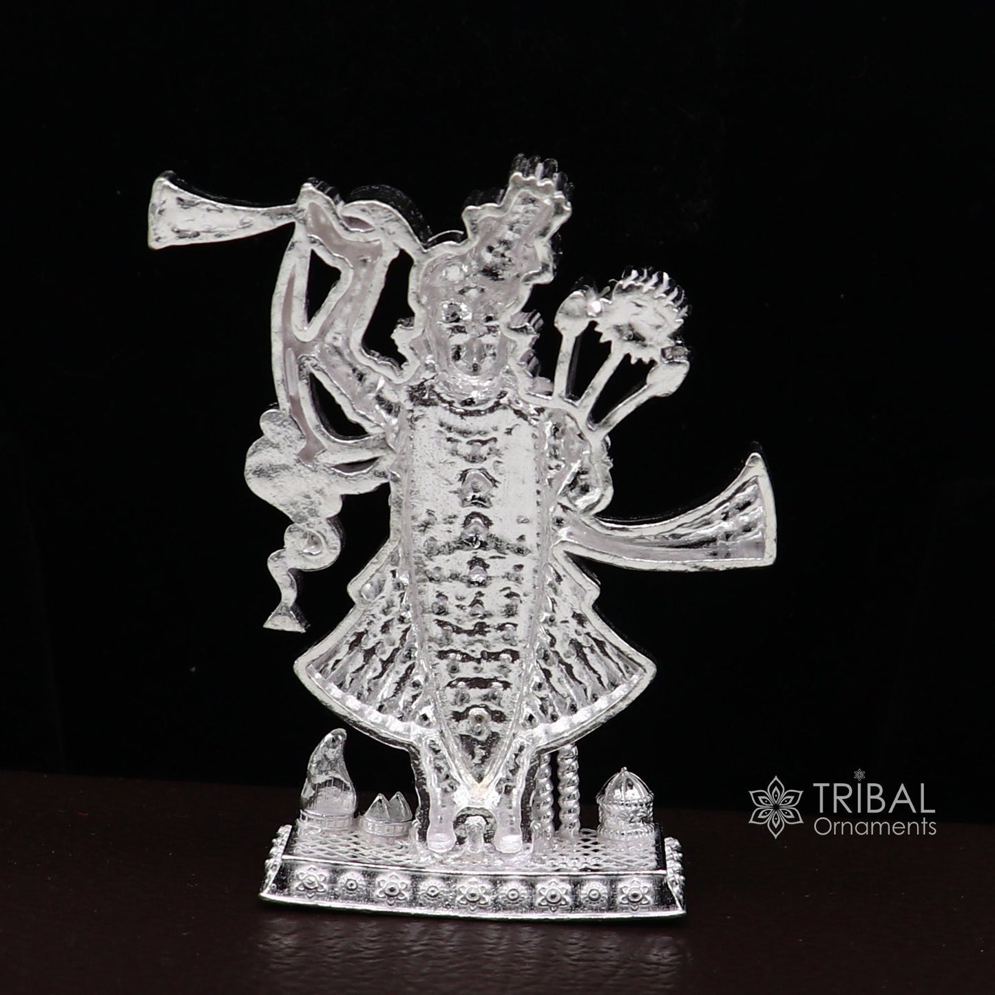 2.5" 925 Sterling silver handmade design Idols Lord Krishna Shrinathji statue figurine, puja articles decorative gift diwali puja art634 - TRIBAL ORNAMENTS