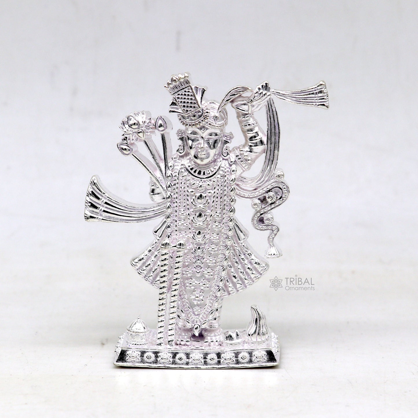 2.5" 925 Sterling silver handmade design Idols Lord Krishna Shrinathji statue figurine, puja articles decorative gift diwali puja art634 - TRIBAL ORNAMENTS