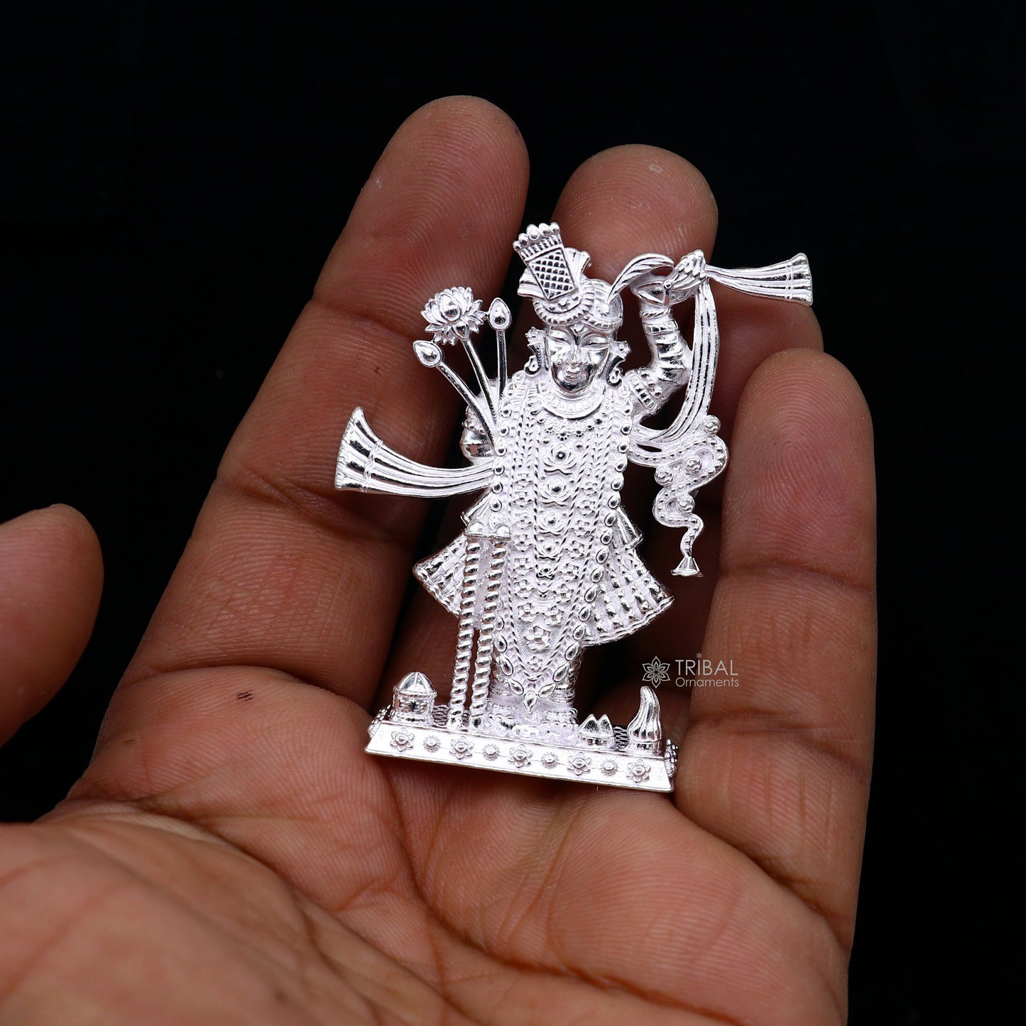 2.0" 925 Sterling silver handmade design Idols Lord Krishna Shrinathji statue figurine, puja articles decorative gift puja art635 - TRIBAL ORNAMENTS