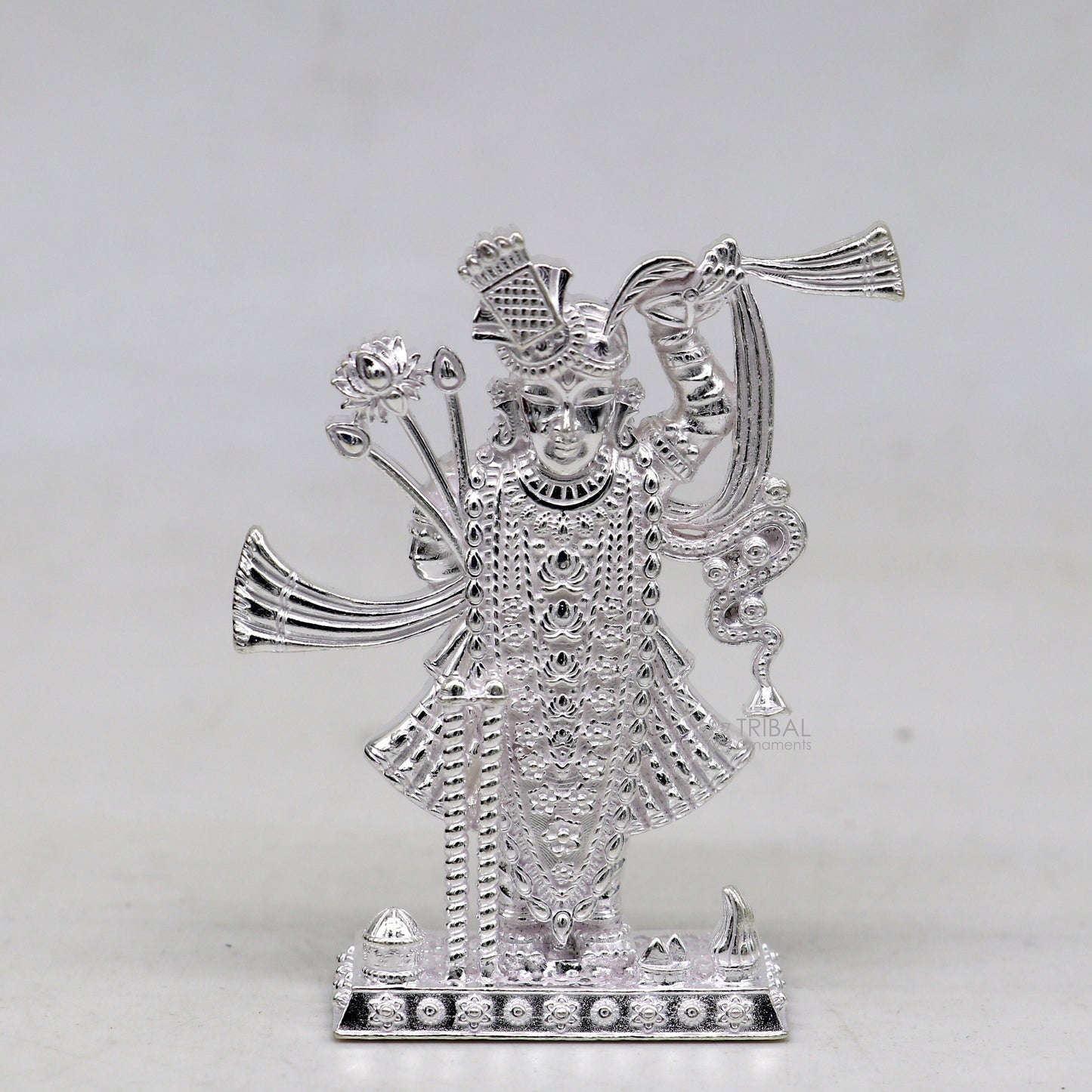 2.0" 925 Sterling silver handmade design Idols Lord Krishna Shrinathji statue figurine, puja articles decorative gift puja art635 - TRIBAL ORNAMENTS