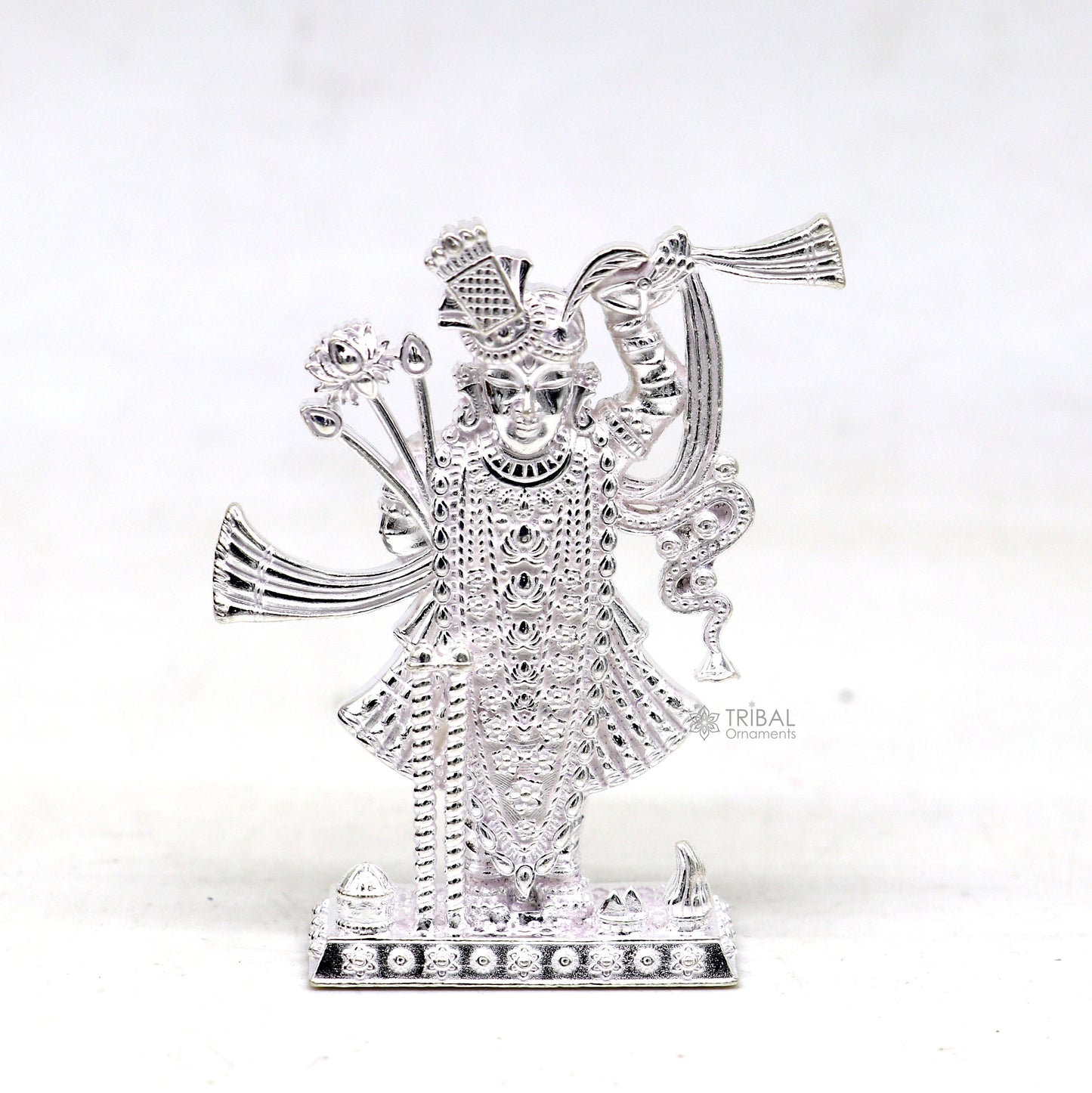 2.0" 925 Sterling silver handmade design Idols Lord Krishna Shrinathji statue figurine, puja articles decorative gift puja art635 - TRIBAL ORNAMENTS