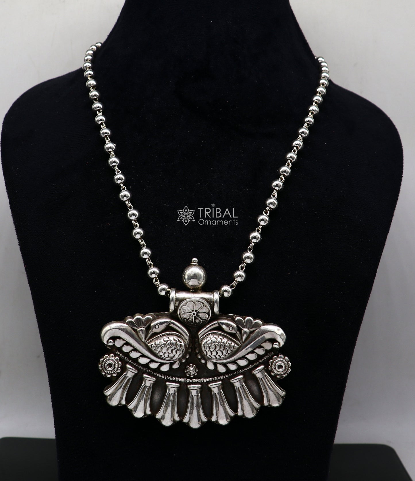 Vintage cultural design trendy 925 sterling silver handmade pendant style ethnic tribal functional long necklace jewelry India nsp584 - TRIBAL ORNAMENTS