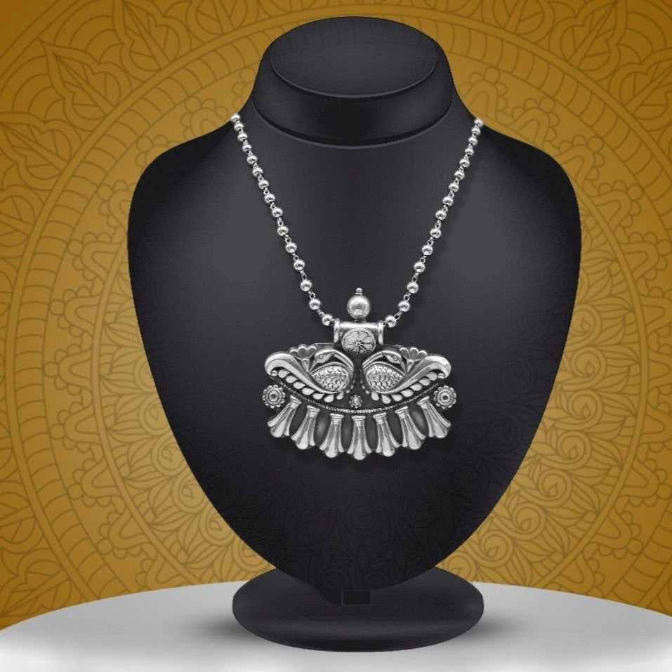 Vintage cultural design trendy 925 sterling silver handmade pendant style ethnic tribal functional long necklace jewelry India nsp584 - TRIBAL ORNAMENTS