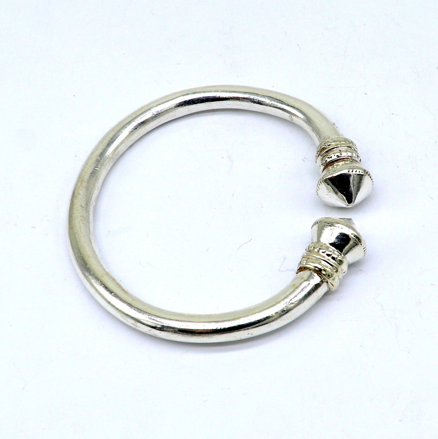 925 sterling silver solid open face adjustable heavy kada bracelet for men, amazing indian traditional cultural design plain kada nsk0677 - TRIBAL ORNAMENTS
