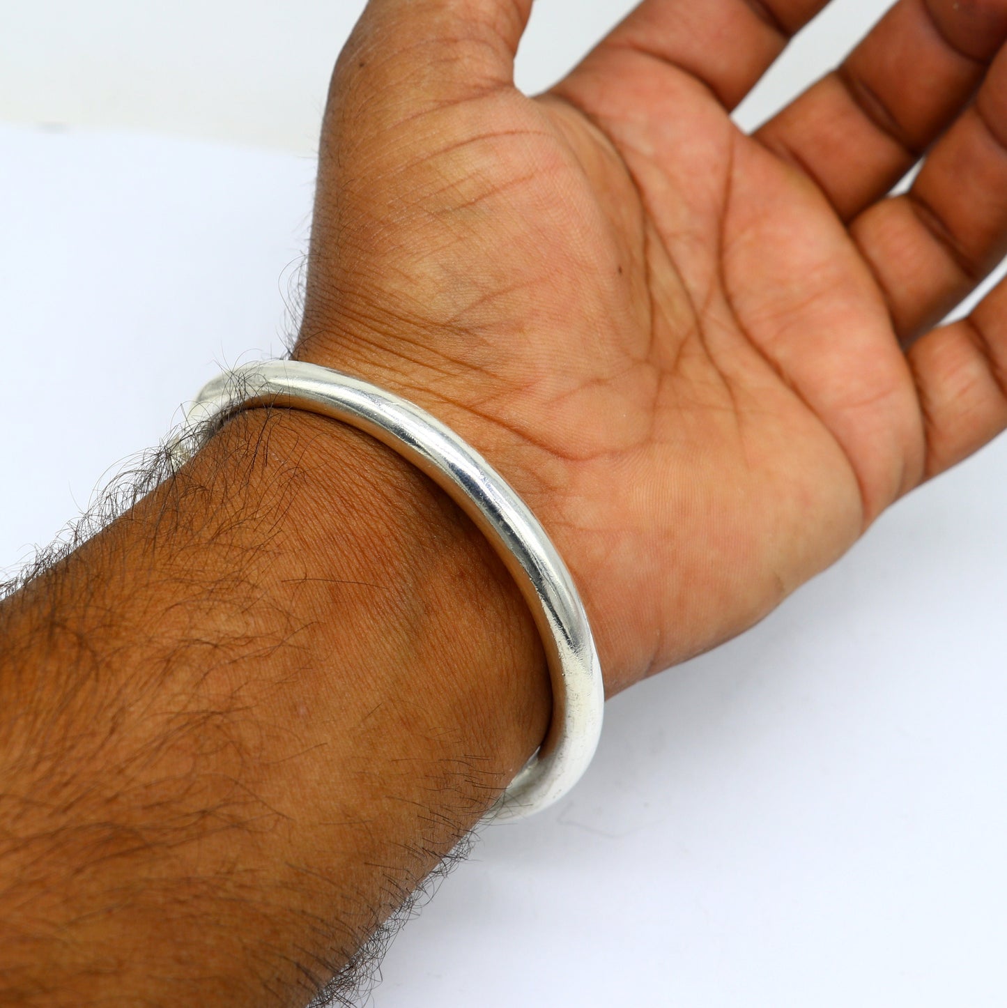 925 sterling silver solid open face adjustable heavy kada bracelet for men, amazing indian traditional cultural design plain kada nsk0677 - TRIBAL ORNAMENTS