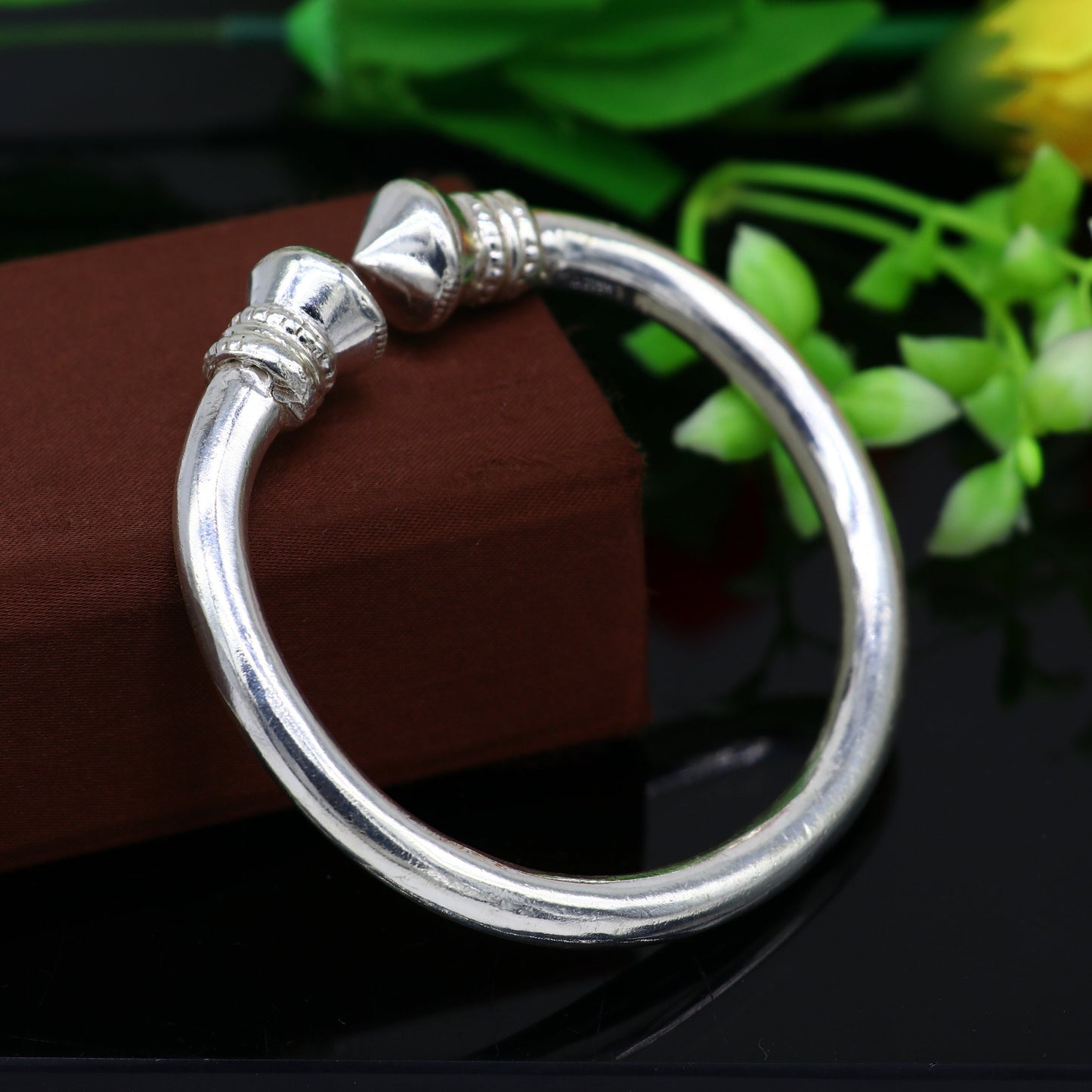925 sterling silver solid open face adjustable heavy kada bracelet for men, amazing indian traditional cultural design plain kada nsk0677 - TRIBAL ORNAMENTS