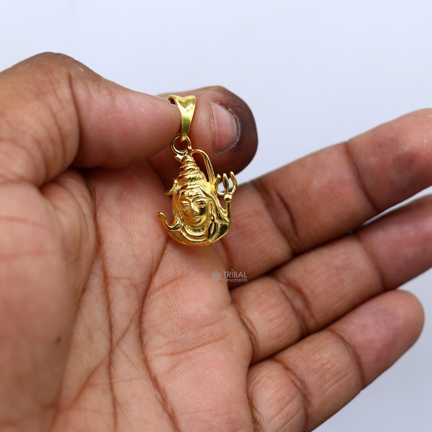 925 sterling silver unique gold polished design idols Lord Shiva pendant, excellent style pendant with trident unisex divine jewelry nsp600 - TRIBAL ORNAMENTS