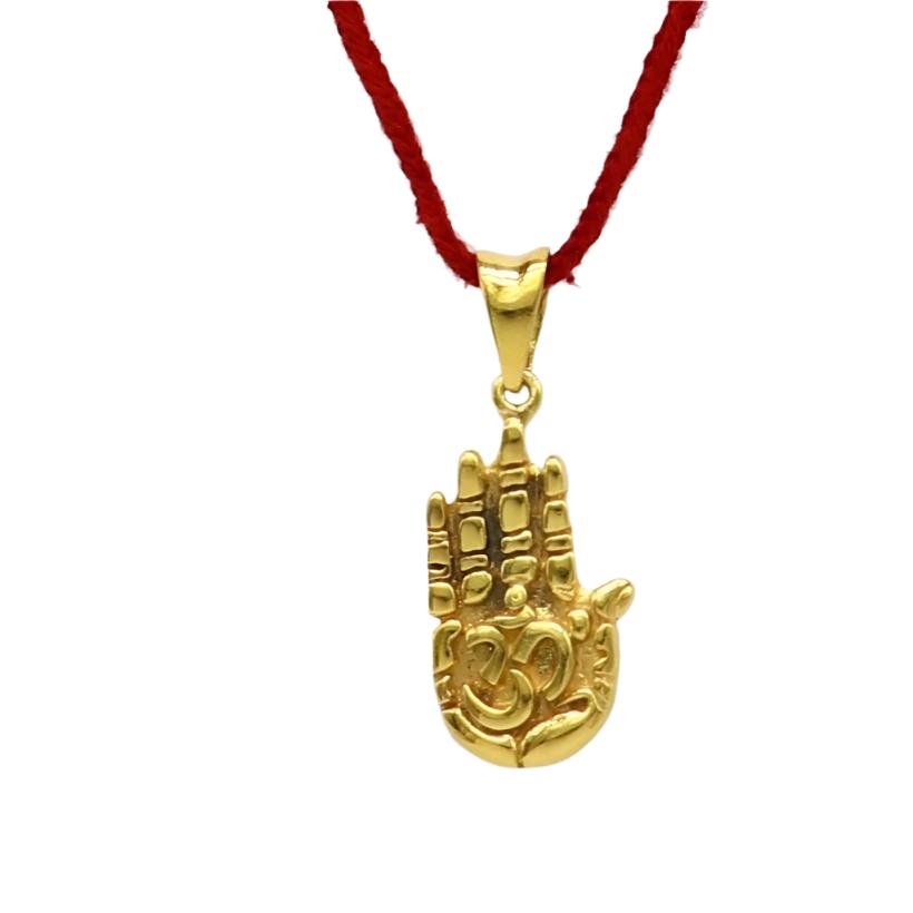 925 sterling silver handmade divine hand palm with 'AUM' excellent unique design gold polished pendant, blessing palm pendant nsp611 - TRIBAL ORNAMENTS