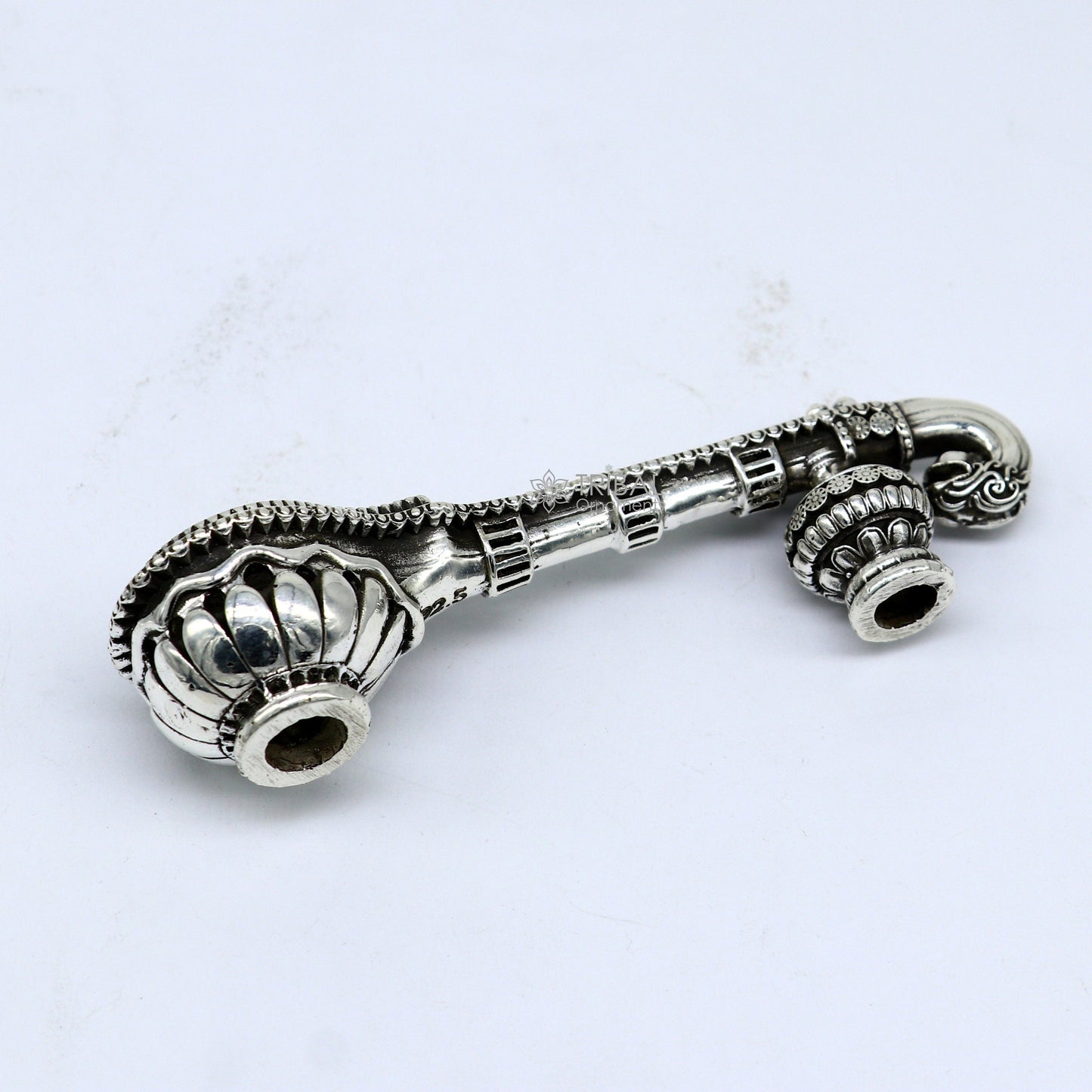 4.5" Maa Saraswati Veena, 925 sterling silver musical instrument Veena for Goddess Sharda, best gifting puja article for Hindu temple art622 - TRIBAL ORNAMENTS