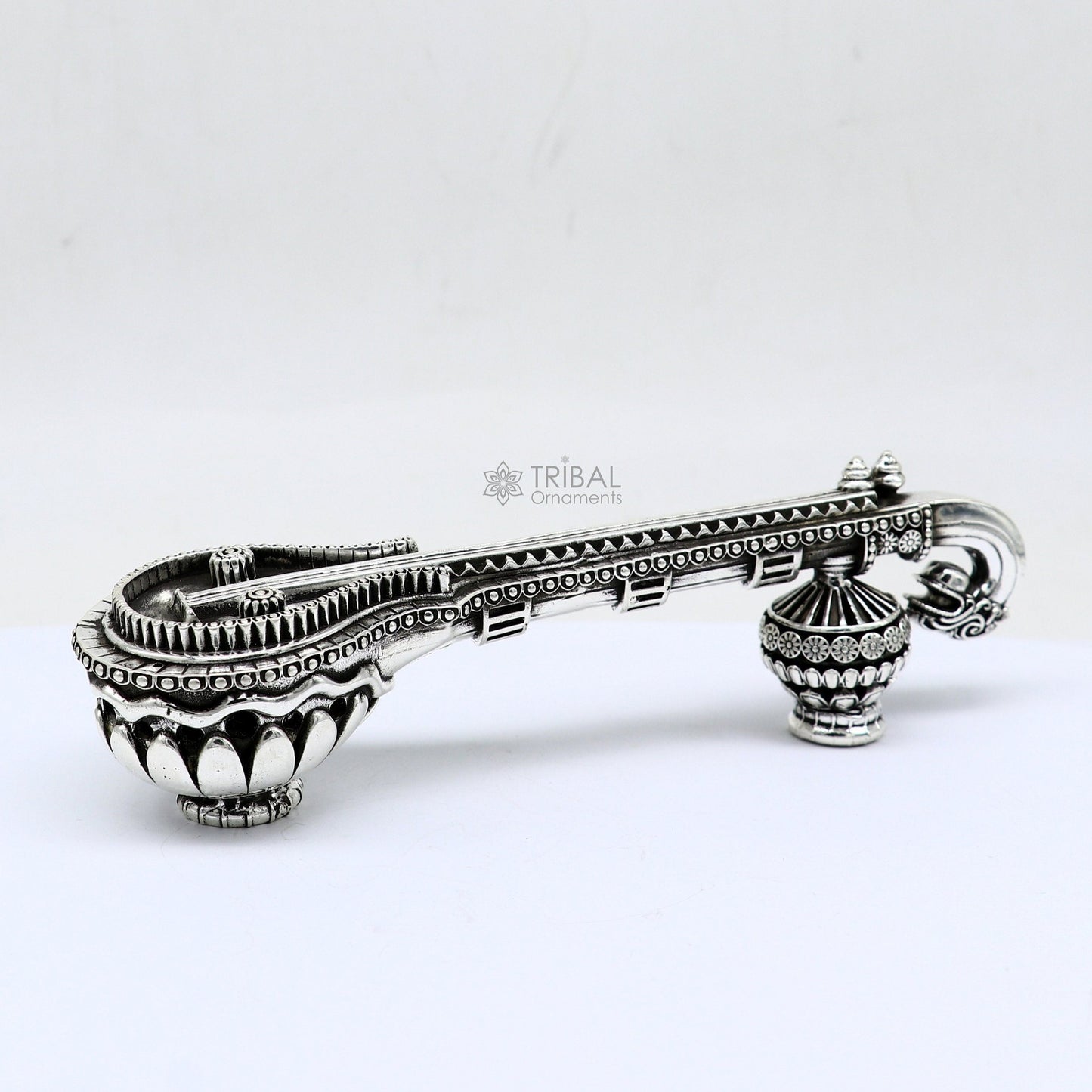 5"OR 6" Maa Saraswati Veena, 925 sterling silver musical instrument Veena for Goddess Sharda, best gifting puja article, Worshipping art623 - TRIBAL ORNAMENTS