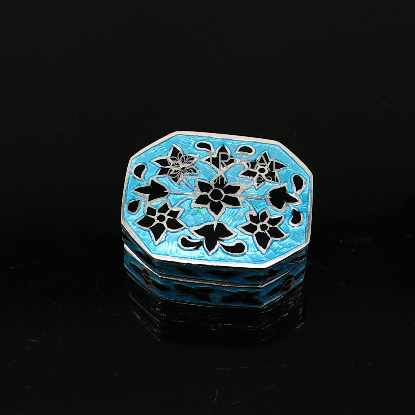 Enamel work 925 sterling silver trinket box, casket box, container, Sindoor box vintage design enamel brides jewelry stb778 - TRIBAL ORNAMENTS