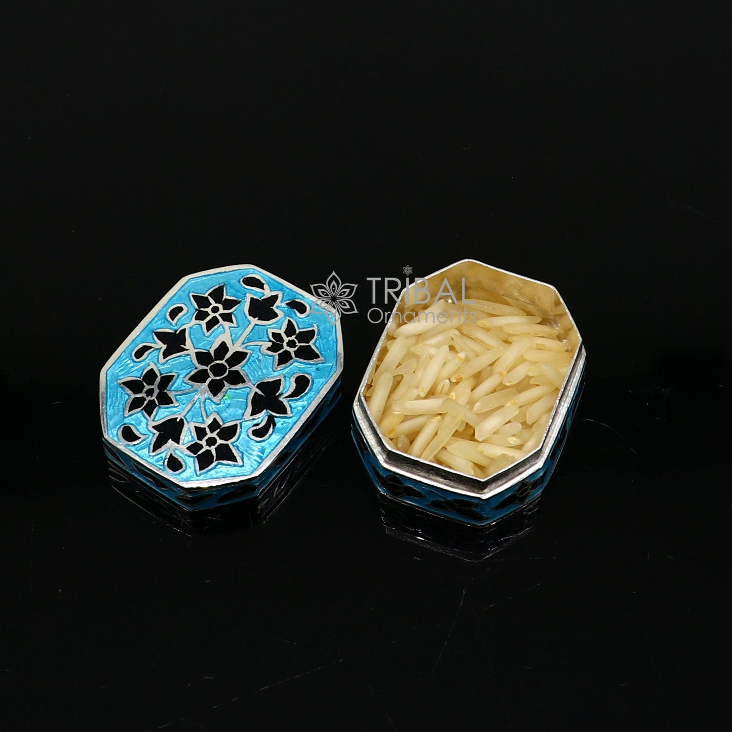 Enamel work 925 sterling silver trinket box, casket box, container, Sindoor box vintage design enamel brides jewelry stb778 - TRIBAL ORNAMENTS
