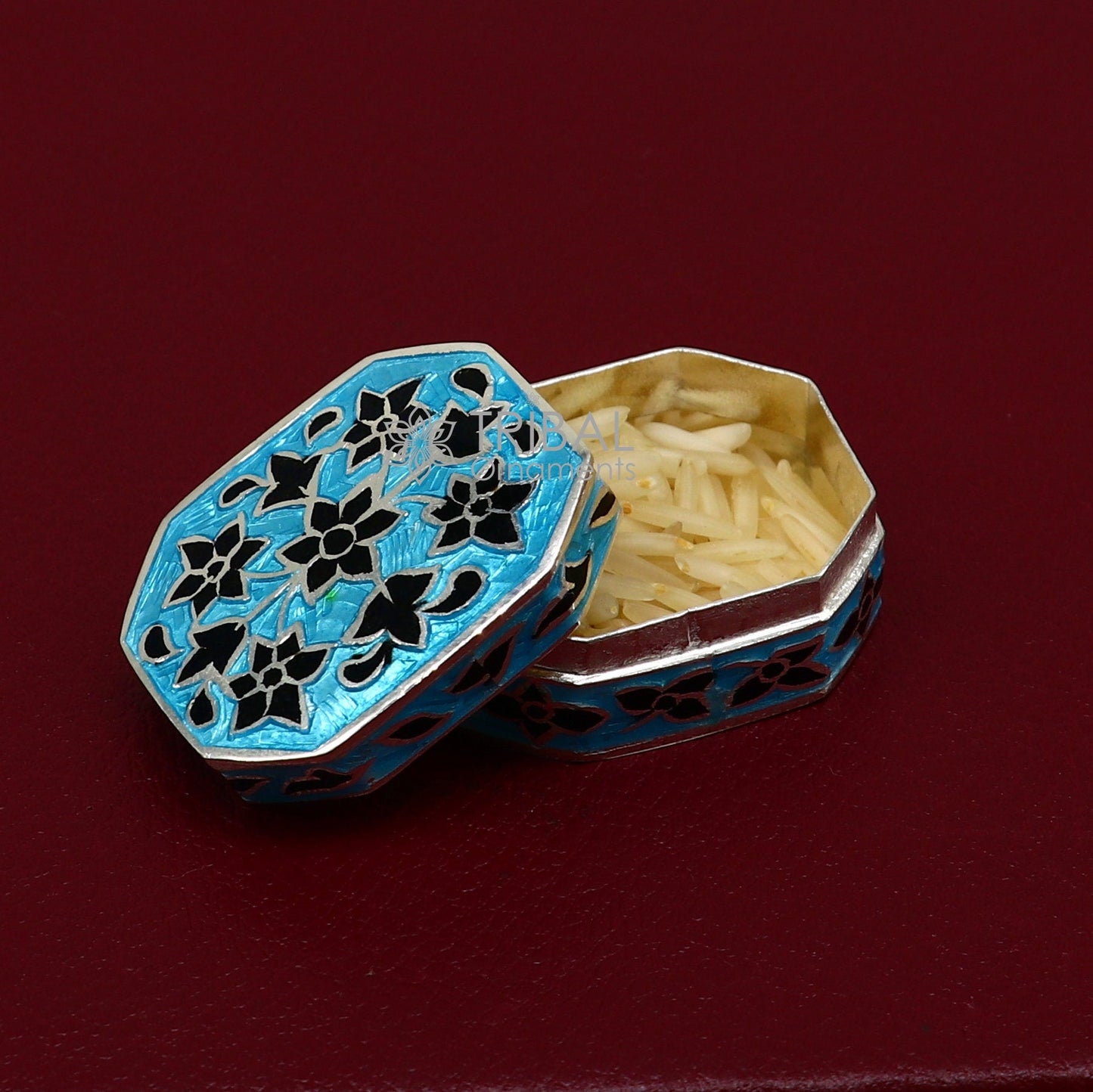 Enamel work 925 sterling silver trinket box, casket box, container, Sindoor box vintage design enamel brides jewelry stb778 - TRIBAL ORNAMENTS