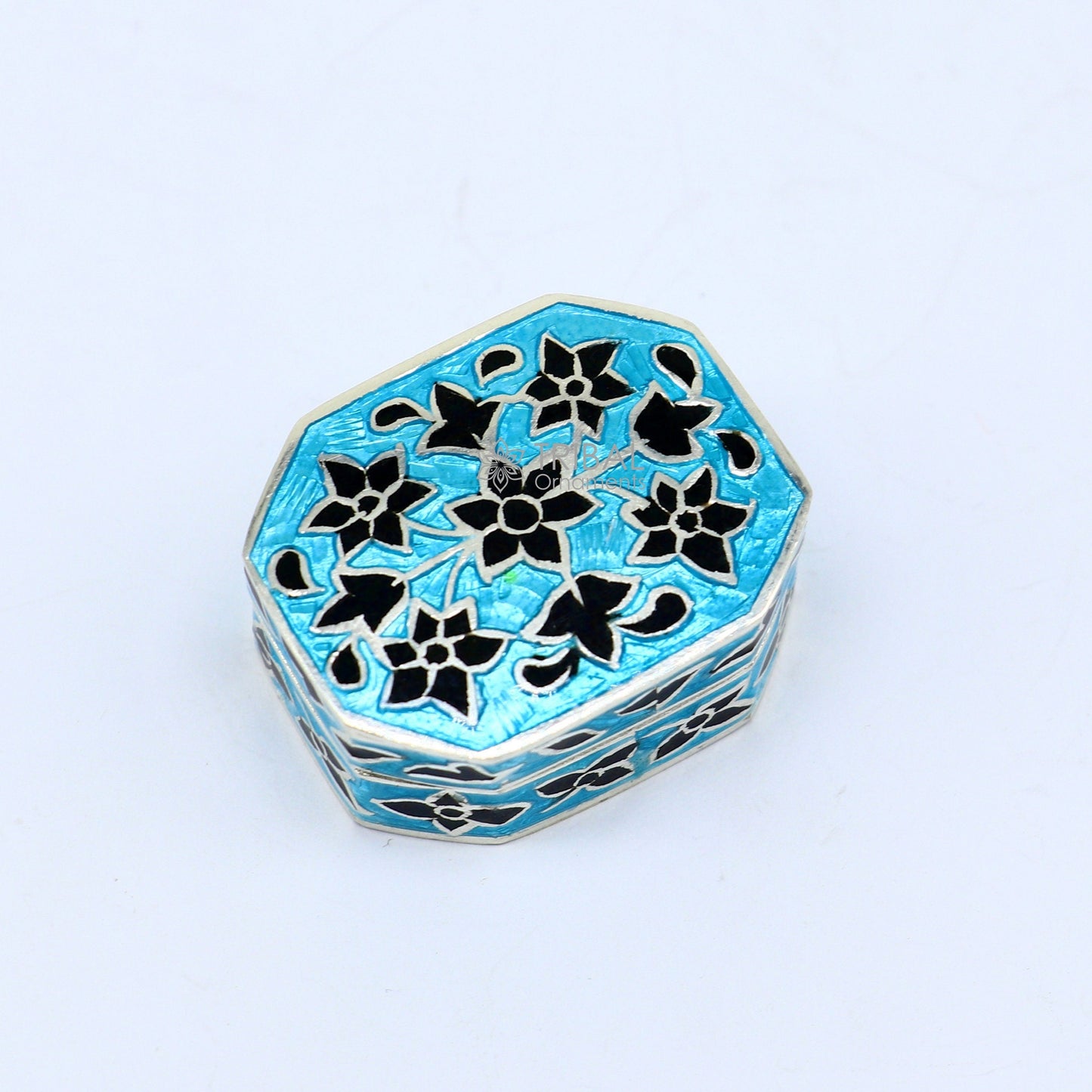Enamel work 925 sterling silver trinket box, casket box, container, Sindoor box vintage design enamel brides jewelry stb778 - TRIBAL ORNAMENTS