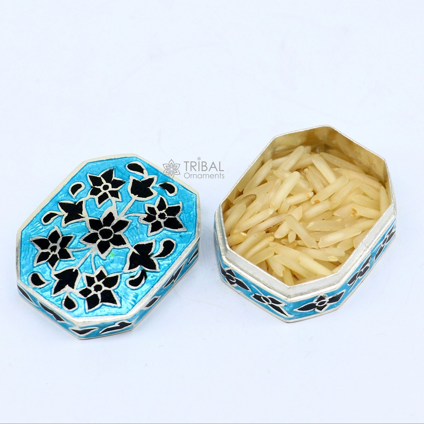 Enamel work 925 sterling silver trinket box, casket box, container, Sindoor box vintage design enamel brides jewelry stb778 - TRIBAL ORNAMENTS