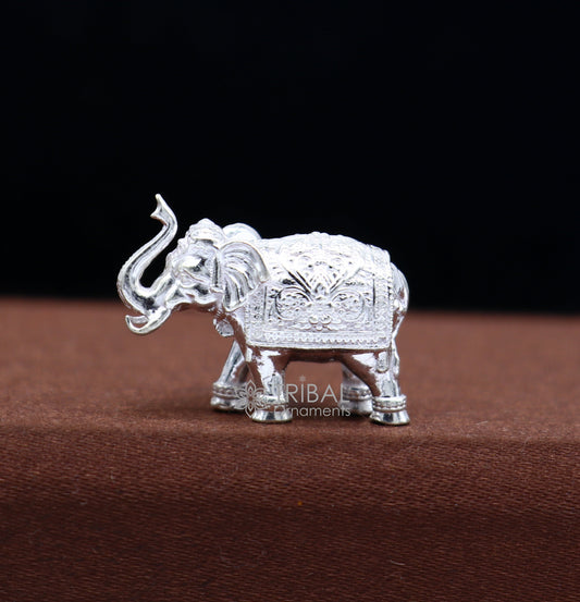 Solid 925 Sterling silver handmade design upper trunk Elephant small statue, puja article figurine,gift for wealth and prosperity art638 - TRIBAL ORNAMENTS