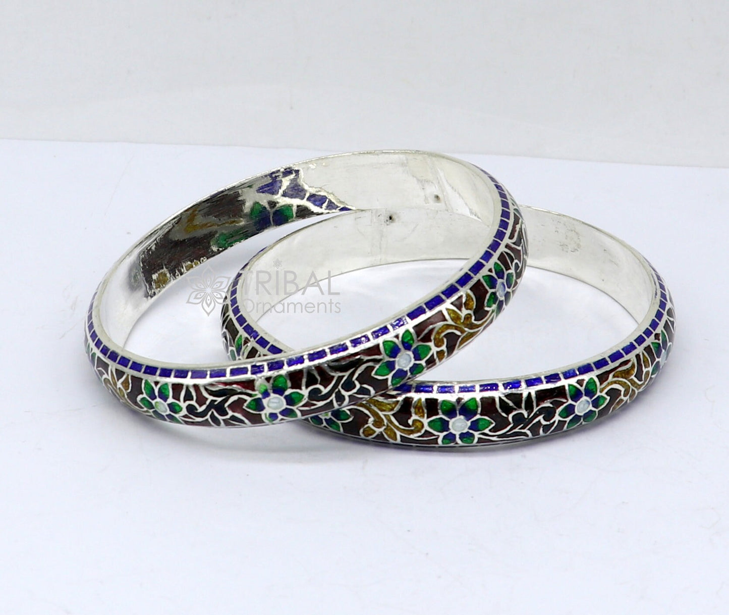 925 Sterling silver handmade amazing meenakari (color enamel )bangle bracelet floral design Cultral trendy style jewelry from india nba358 - TRIBAL ORNAMENTS