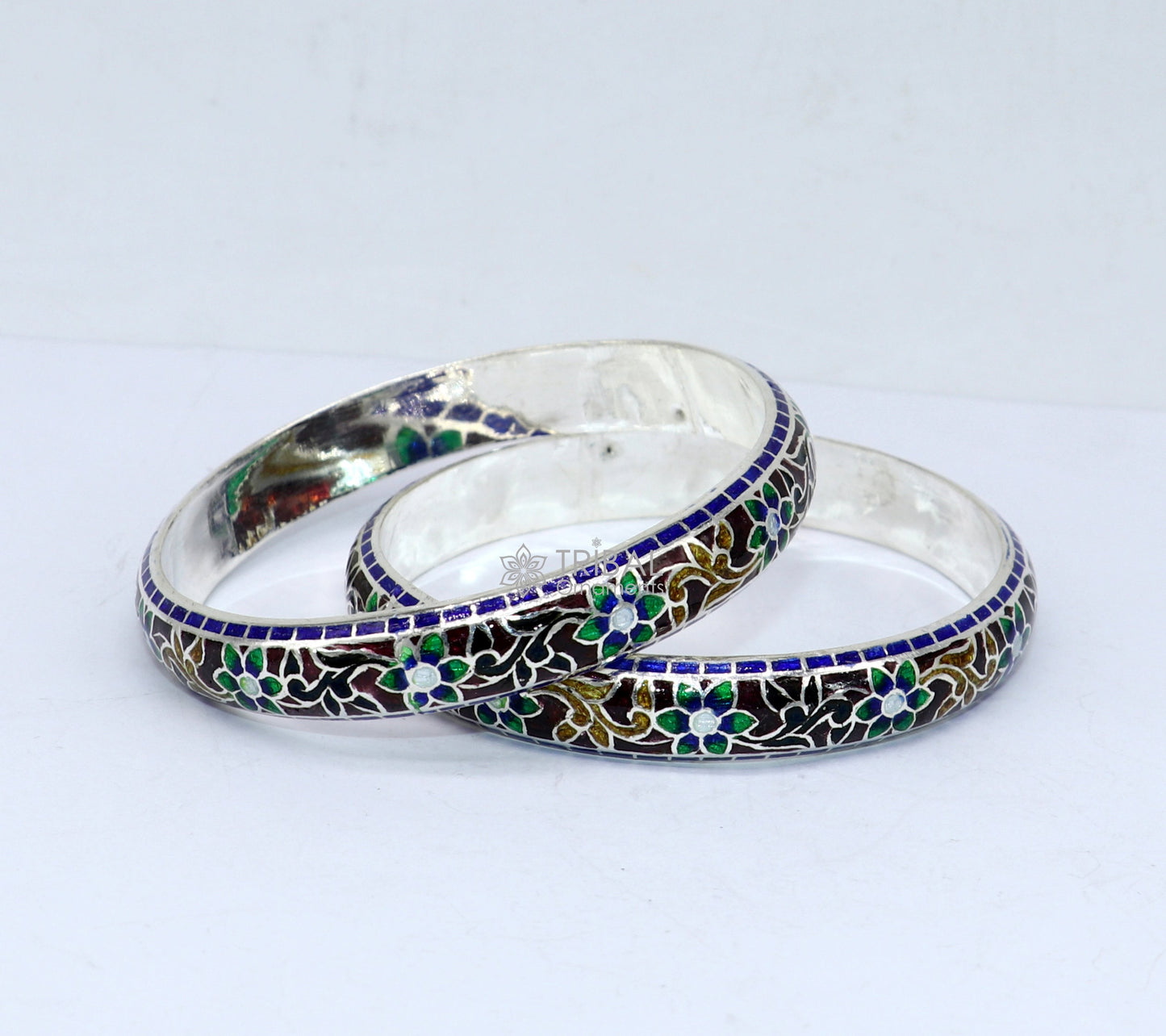 925 Sterling silver handmade amazing meenakari (color enamel )bangle bracelet floral design Cultral trendy style jewelry from india nba358 - TRIBAL ORNAMENTS