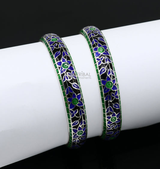 925 Sterling silver Traditional cultural design meenakari (color enamel )bangles bracelet brides trendy style jewelry from india nba361 - TRIBAL ORNAMENTS