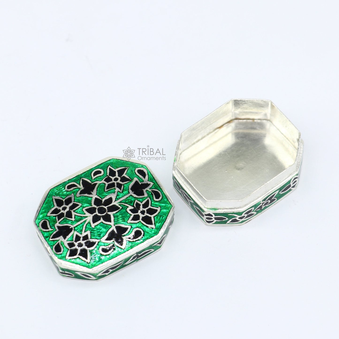 925 sterling silver unique enamel wrok design handmade brides eyes kajal box, surma box, kumkum sindur box small trinket box article stb783 - TRIBAL ORNAMENTS