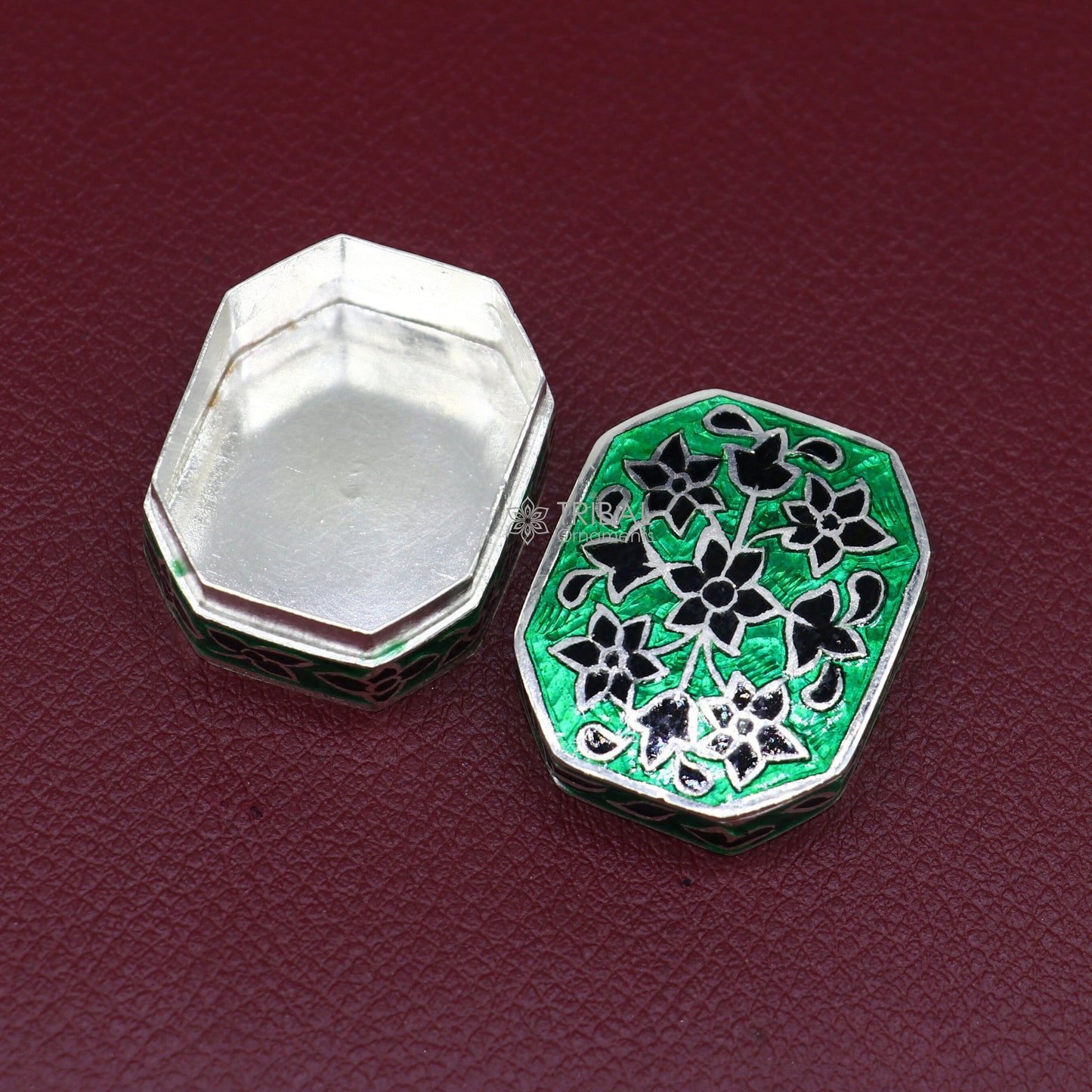 925 sterling silver unique enamel wrok design handmade brides eyes kajal box, surma box, kumkum sindur box small trinket box article stb783 - TRIBAL ORNAMENTS
