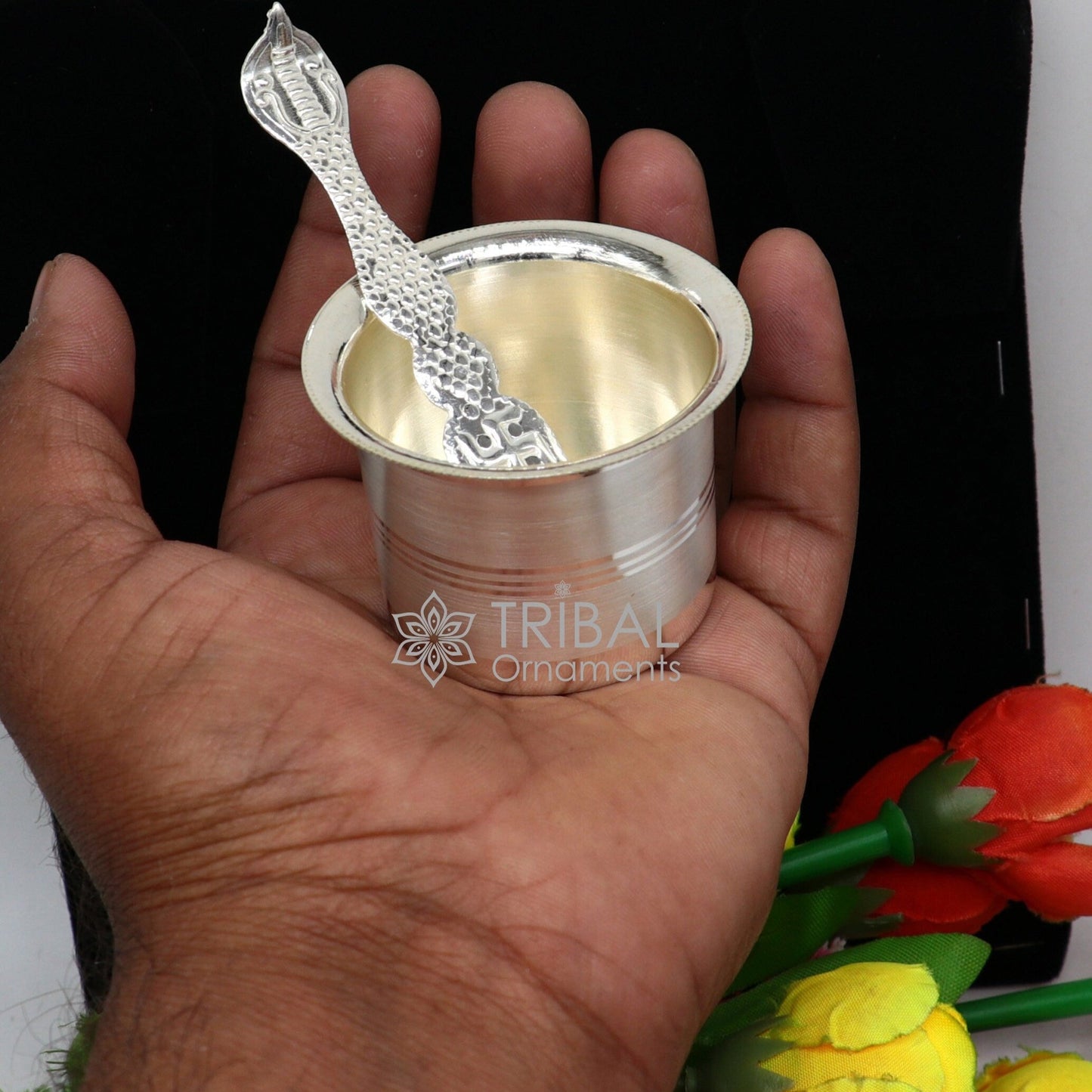 999 fine silver Panchmrit bowl or baby kids milk serving bowl, pure silver utensils, home and temple puja accessories india su1036 - TRIBAL ORNAMENTS