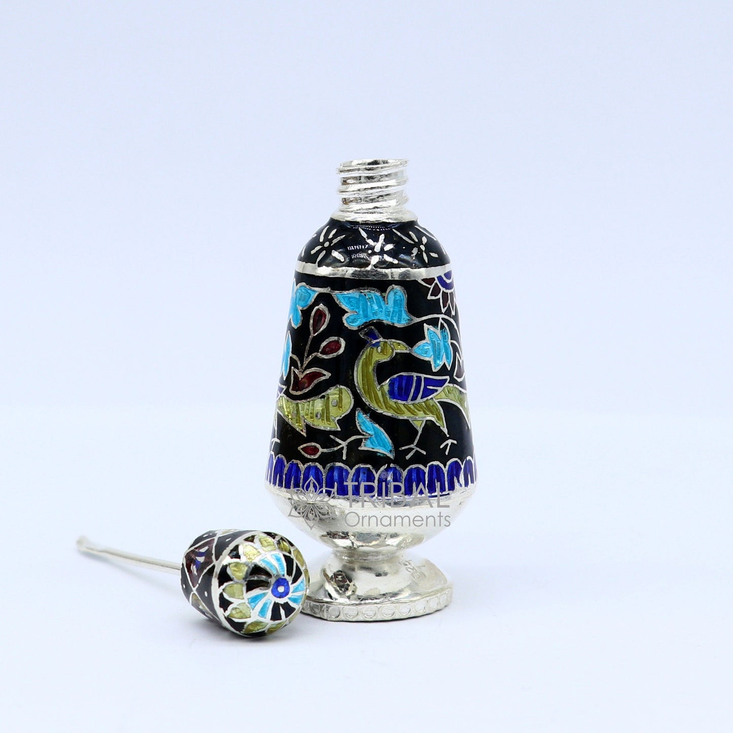 925 Sterling silver handmade fabulous trinket box, gorgeous container box, casket box, sindoor box, enamel work brides gifting box stb789 - TRIBAL ORNAMENTS