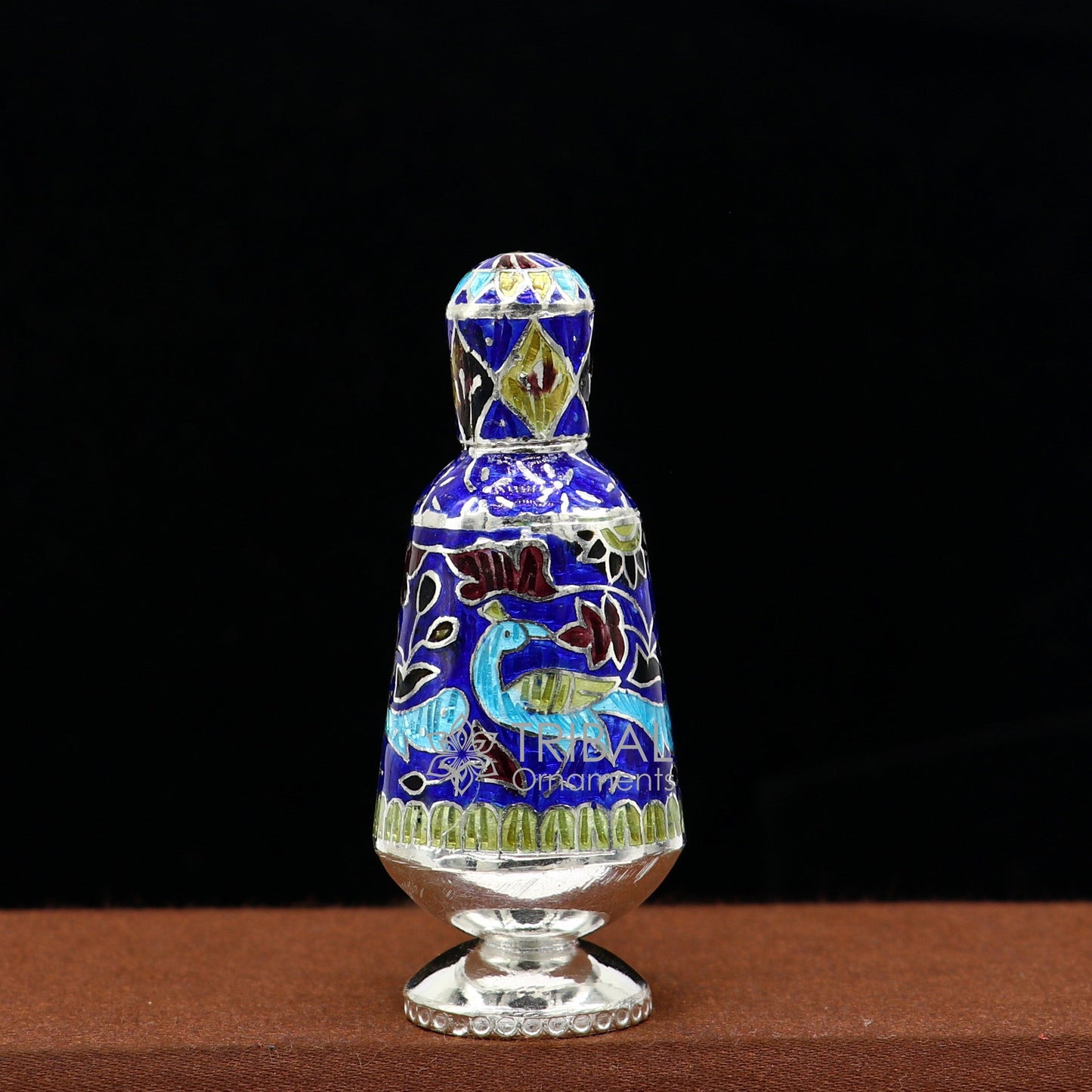 Enamel work 925 Sterling silver handmade peacock design trinket box, gorgeous container/ casket box, Sindoor box brides gifting box stb792 - TRIBAL ORNAMENTS