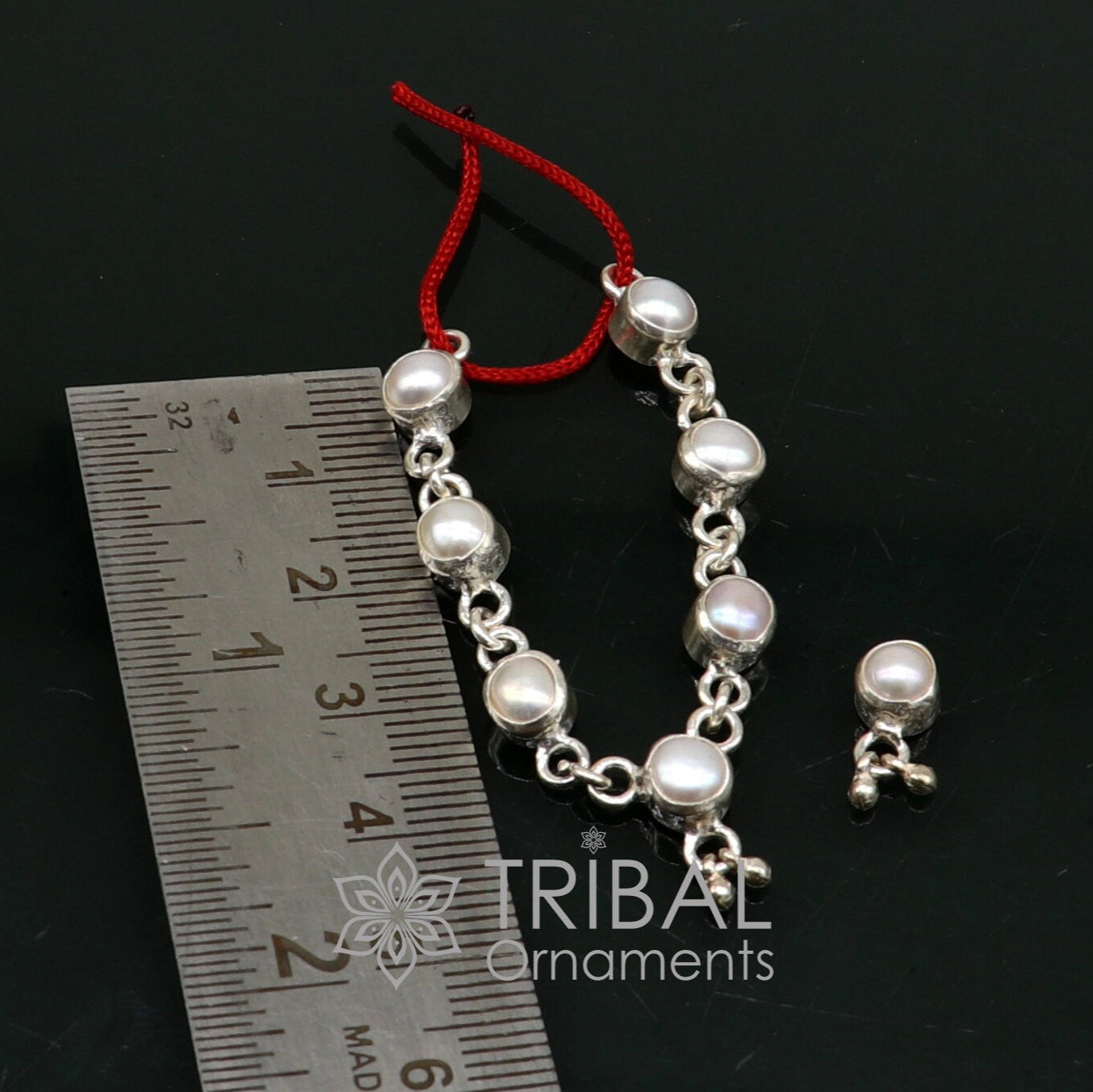 925 sterling silver Single line pearl chain necklace set for Lord Krishna Laddu Gopala, silver handmade little Krishna jewelry set587 - TRIBAL ORNAMENTS