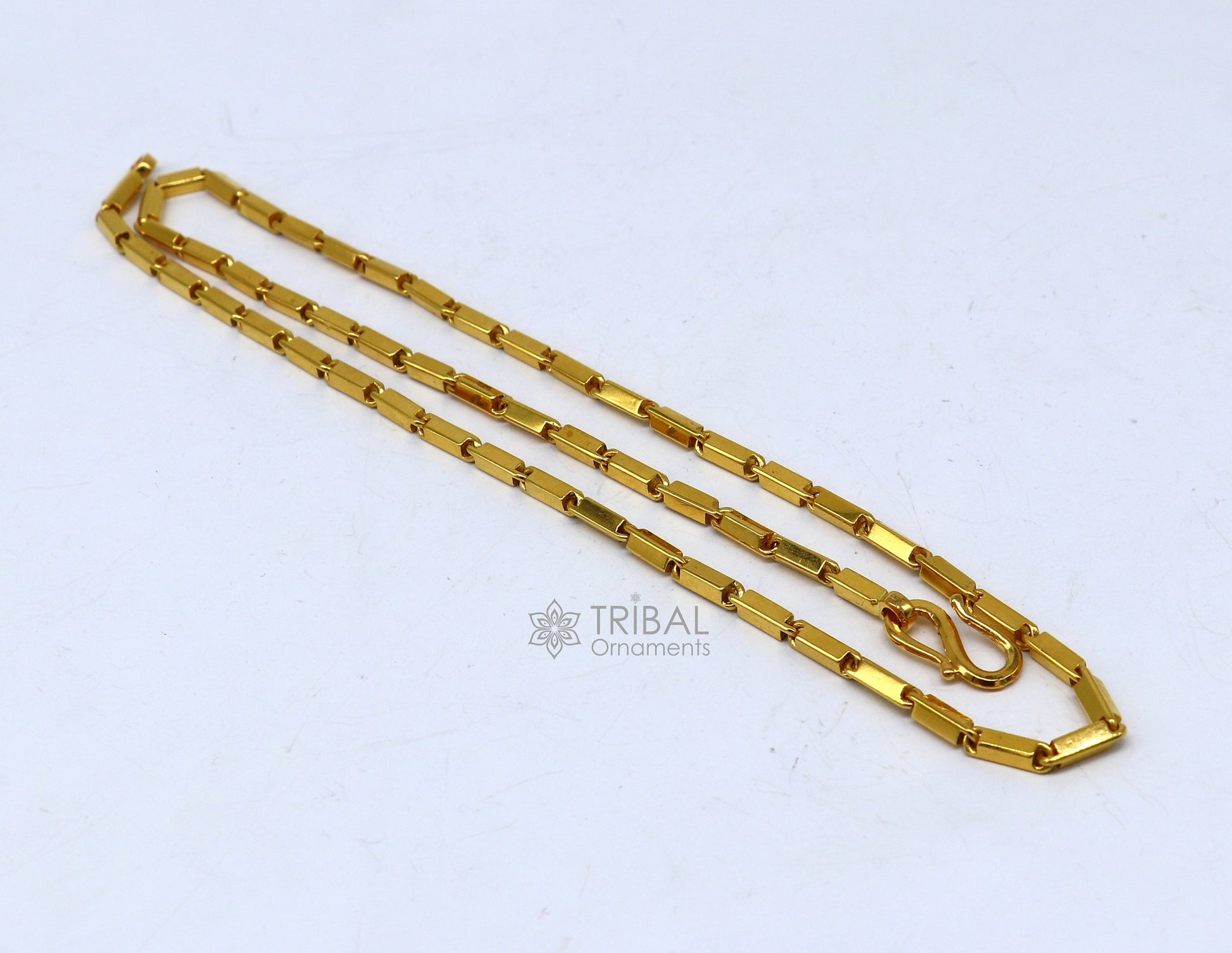 Hallmarked 3mm 22 karat yellow gold gorgeous solid baht chain, gold bar chain, heavy weight chain stylish men's chain jewelry from gbr41 - TRIBAL ORNAMENTS