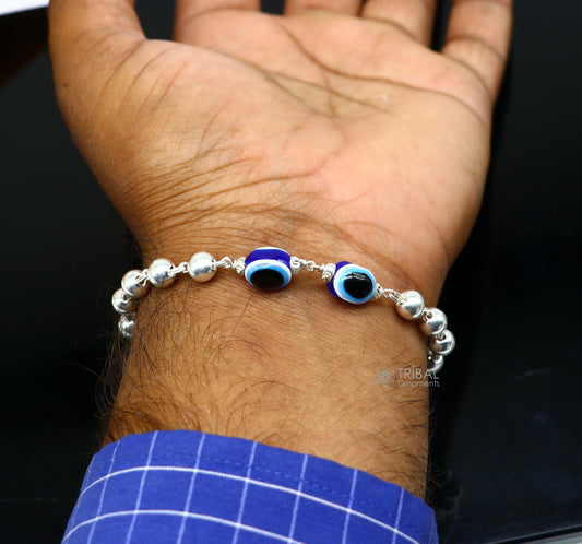 925 sterling silver handmade silver beaded evil eye bracelet, amazing stylish unisex cultural trendy bracelet all sizes jewelry sbr464 - TRIBAL ORNAMENTS