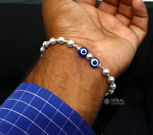 925 sterling silver handmade silver beaded evil eye bracelet, amazing stylish unisex cultural trendy bracelet all sizes jewelry sbr465 - TRIBAL ORNAMENTS