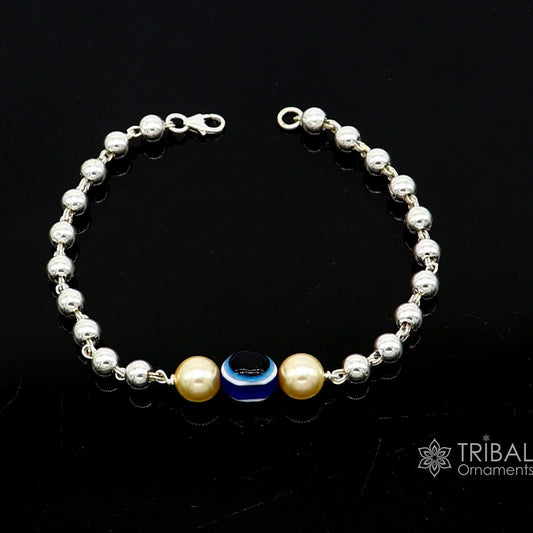 925 sterling silver handmade silver beaded evil eye bracelet, amazing stylish unisex cultural trendy bracelet all sizes jewelry sbr466 - TRIBAL ORNAMENTS